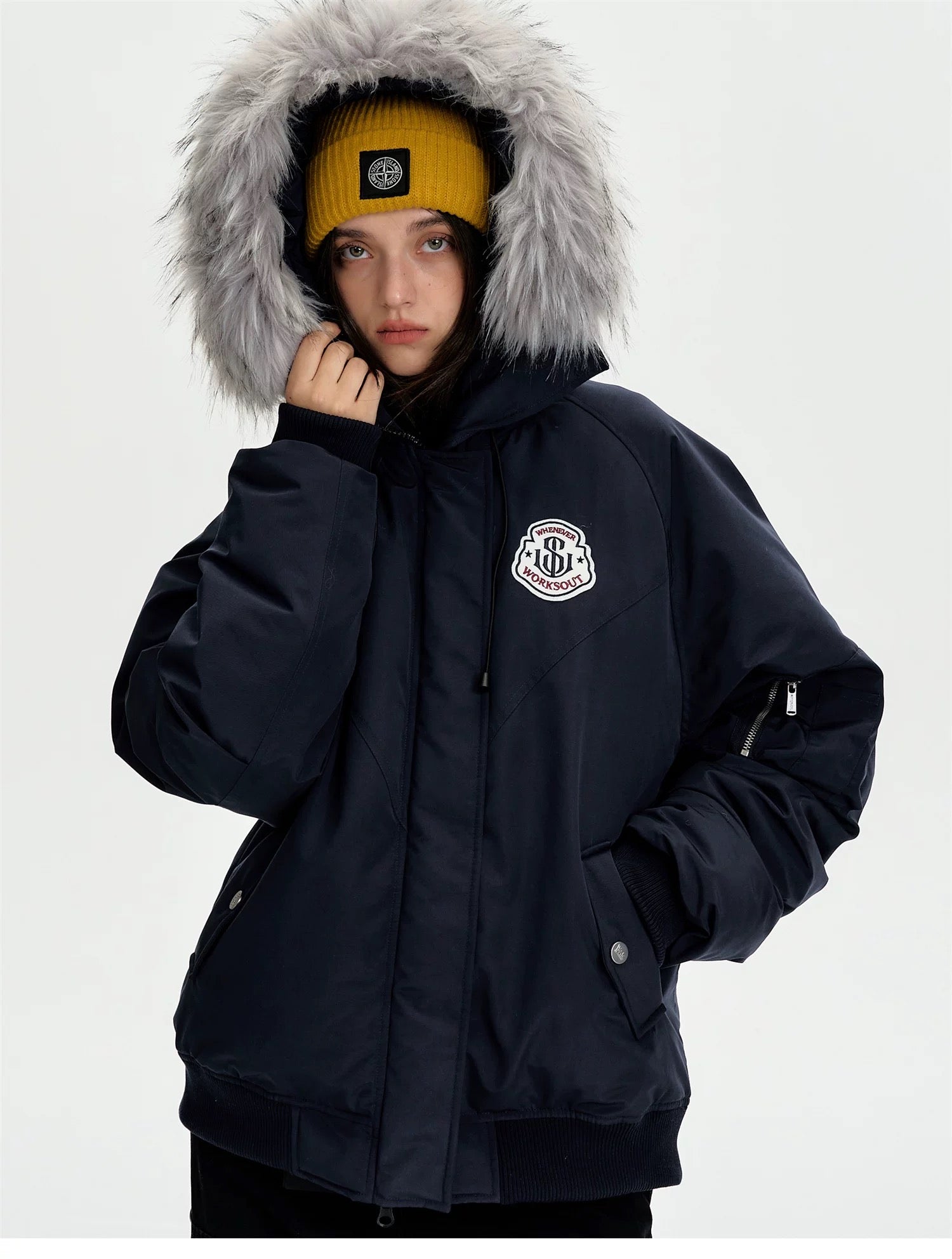 Detachable Fur Hooded Parka – Vintage American Winter Cotton Jacket  FE0345