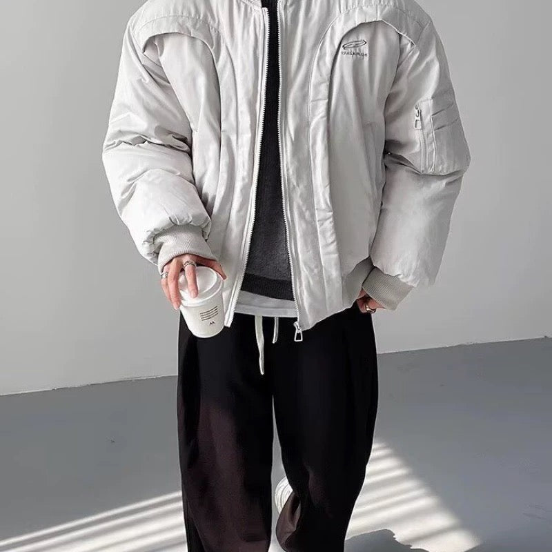 Men’s Deconstructed Bomber Jacket – American Retro High-Street Flight Outerwear FE0041