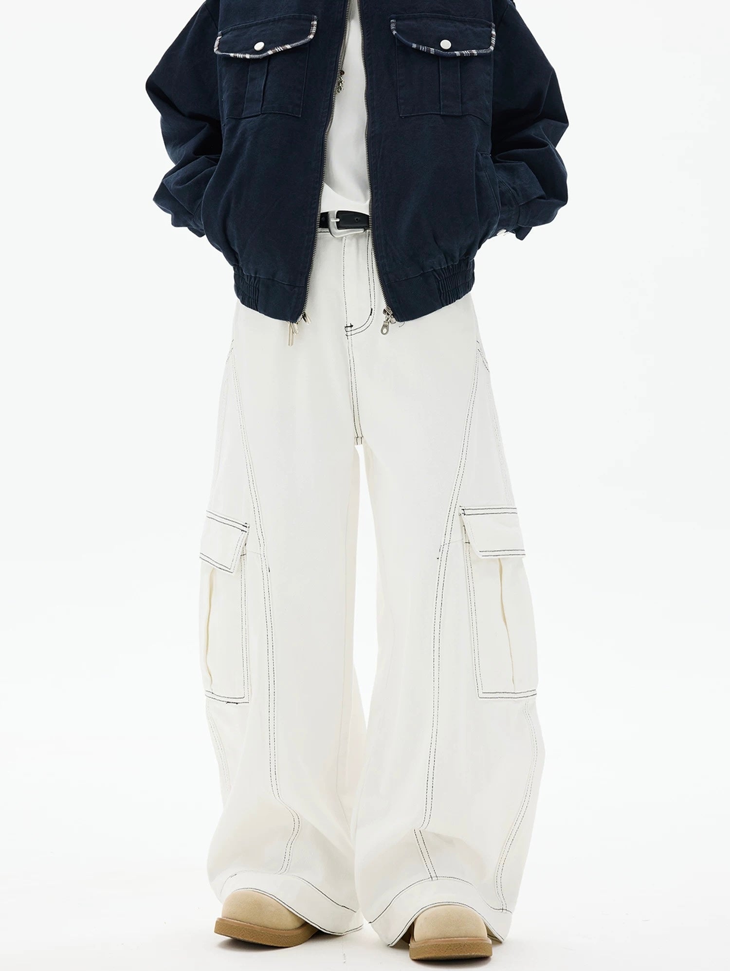 American Curved Wide-Leg Streetwear Trousers  FE0297