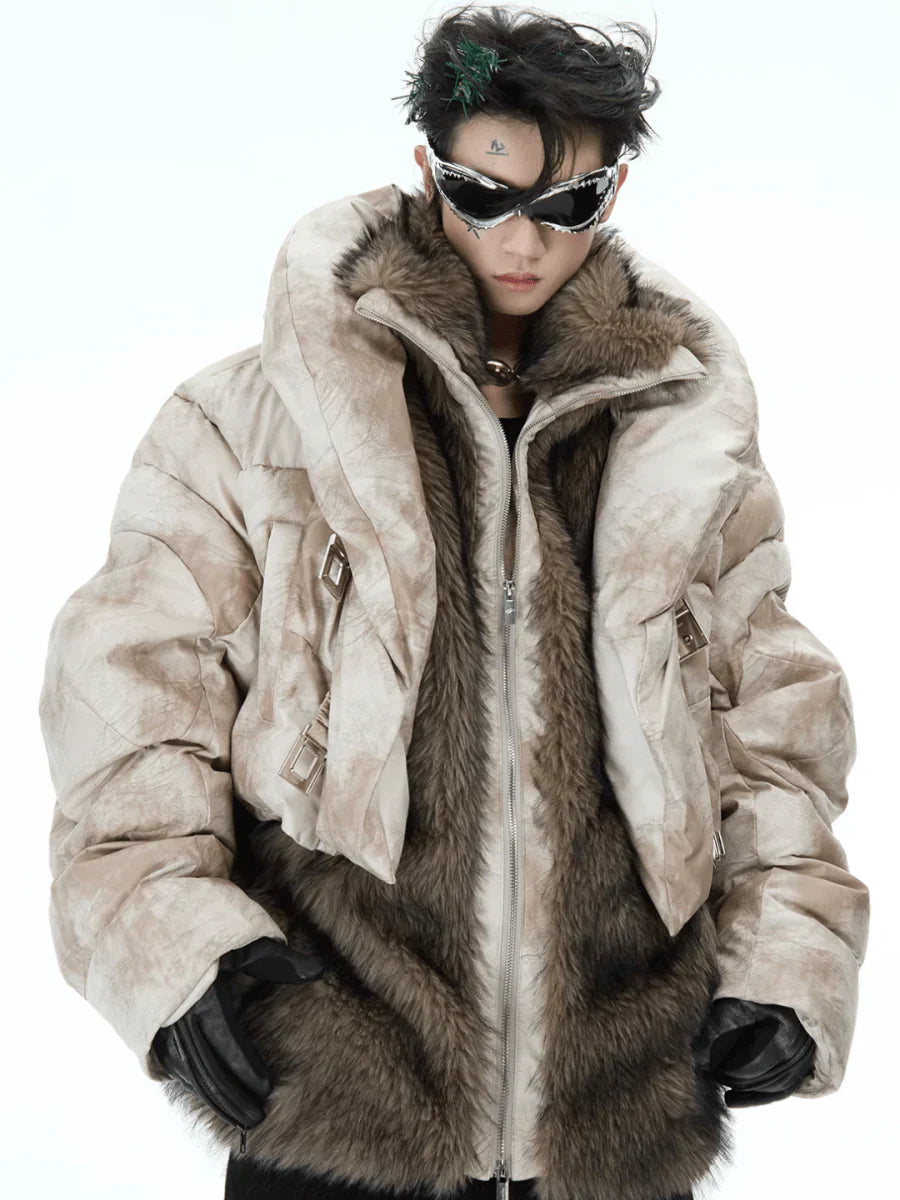 [CULTUREE] FAKE TWO-PIECE DESIGN FUR COTTON JACKET   FE0489