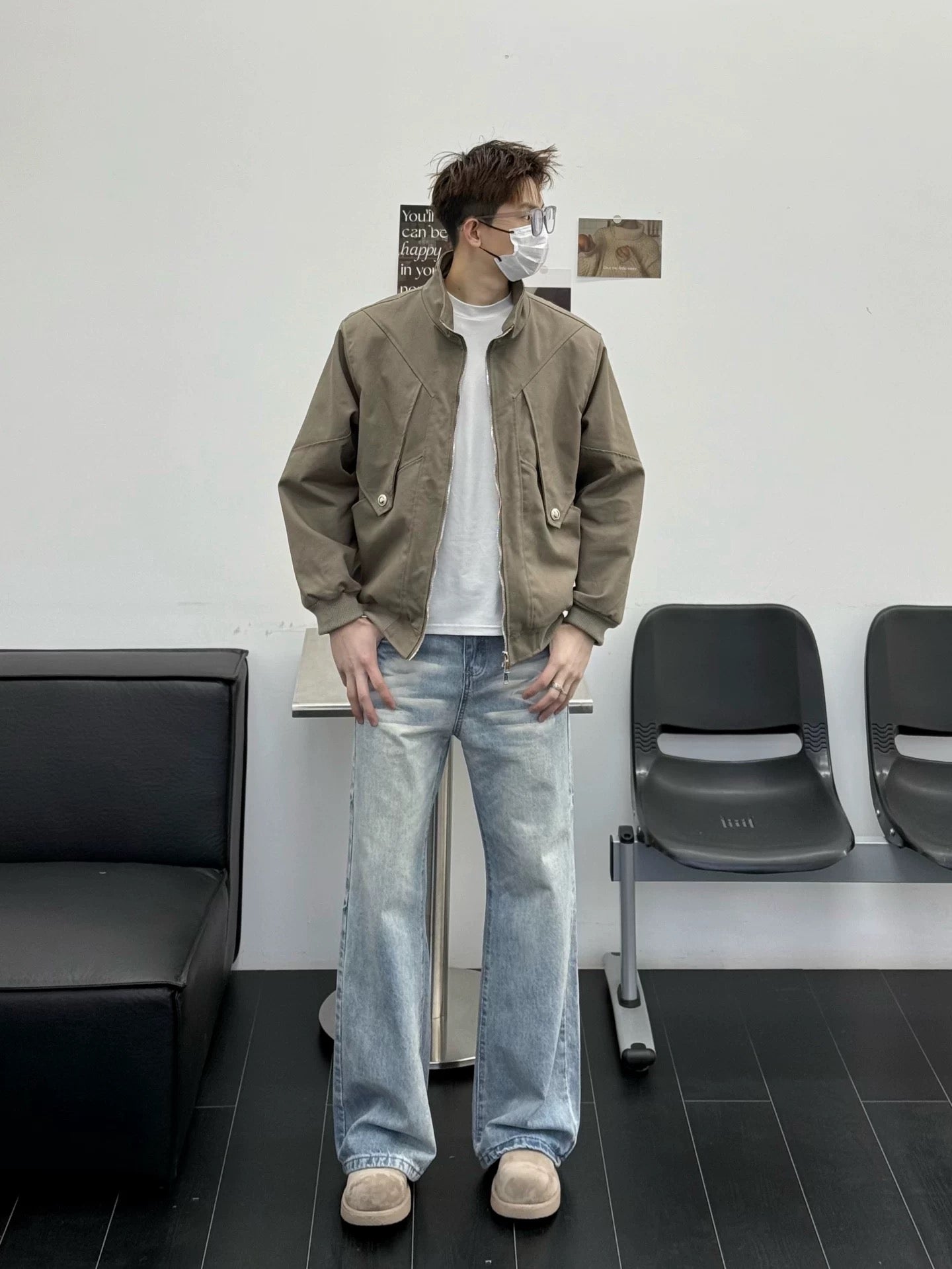 Men’s Stand Collar Jacket – Minimal Clean Fit Streetwear Outerwear   FE0048