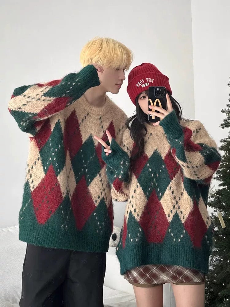 FLAT ROOM] ARGYLE COUPLE KNIT SWEATER ST2063