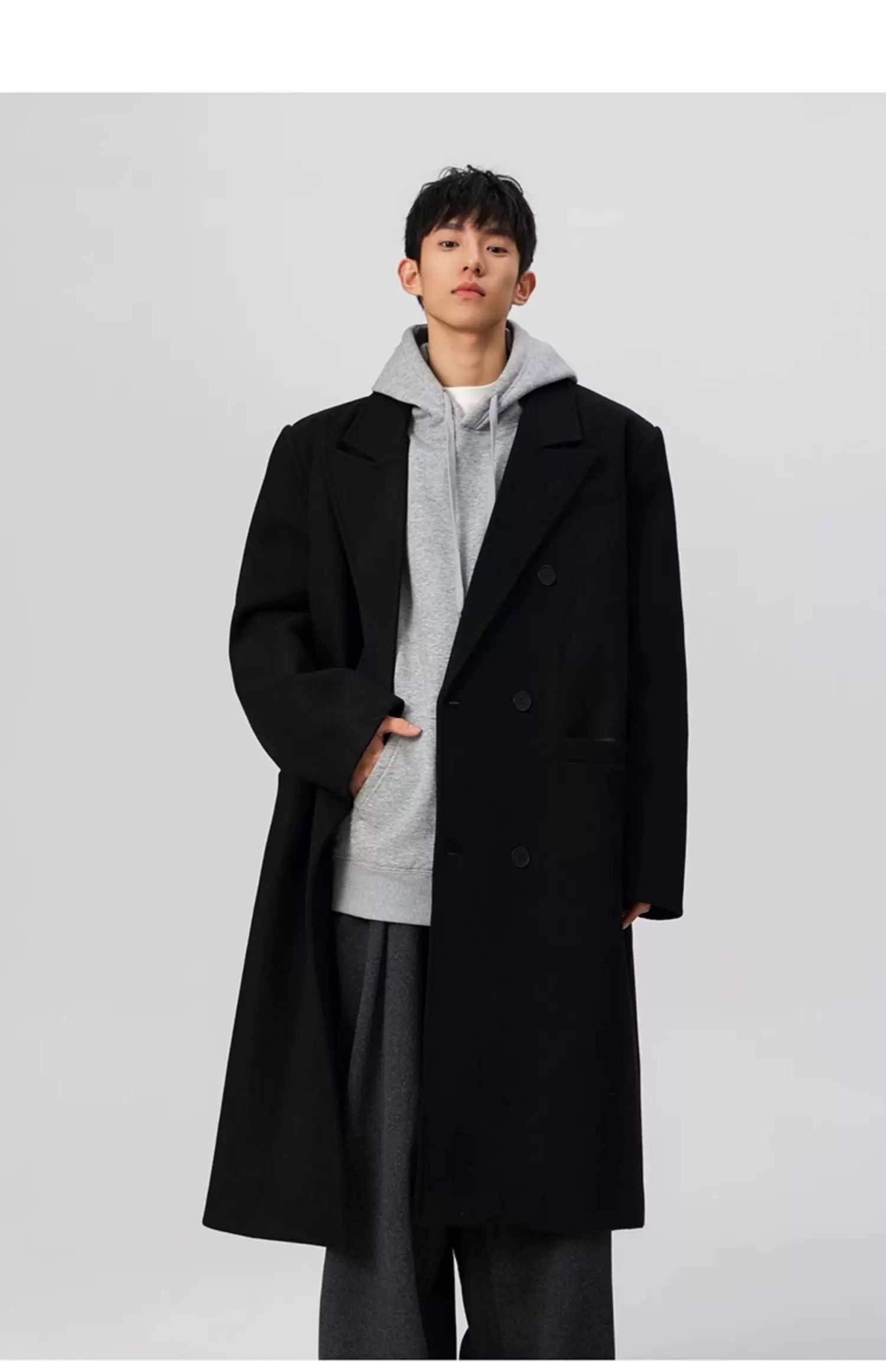 Men’s Long Wool Overcoat – American Vintage Street Tailored Winter Coat   FE0300