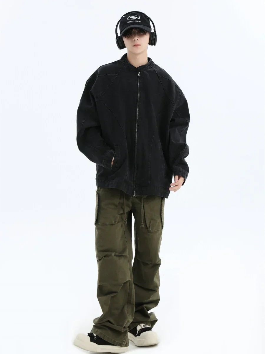 [INSstudios] WASHED DENIM JACKET ZIPPER FE0480