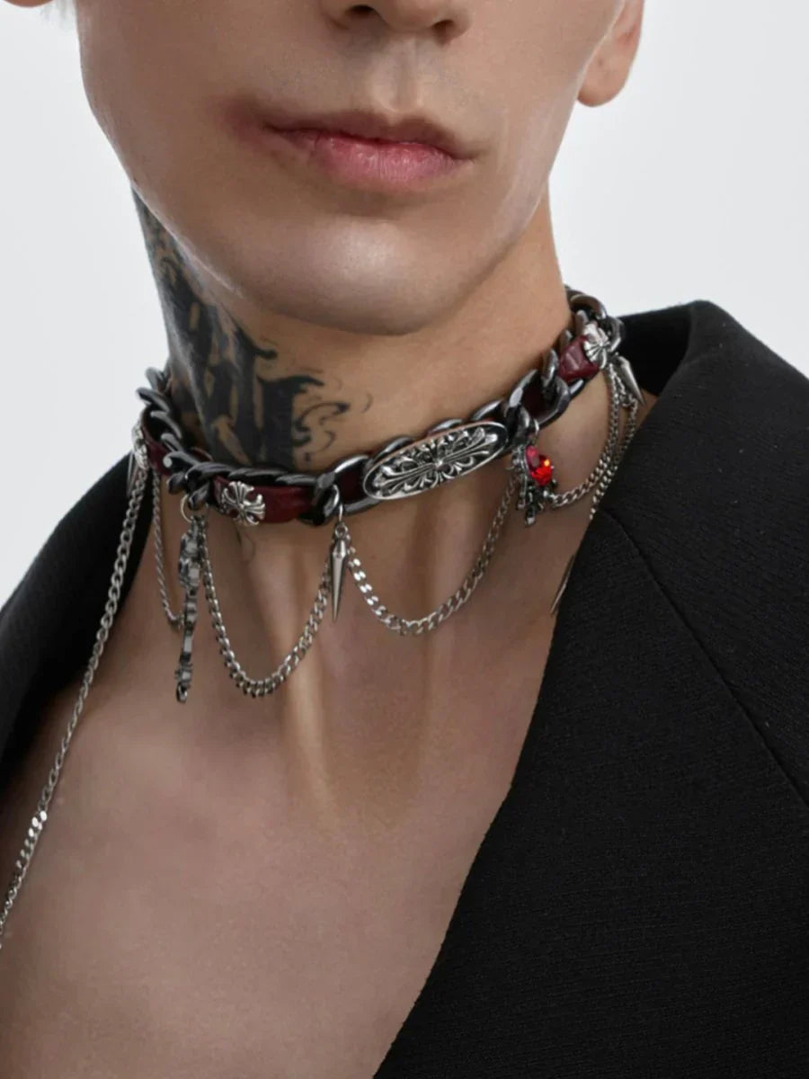 [STRUC TON] LEATHER PUNK NECKLACE   FA094