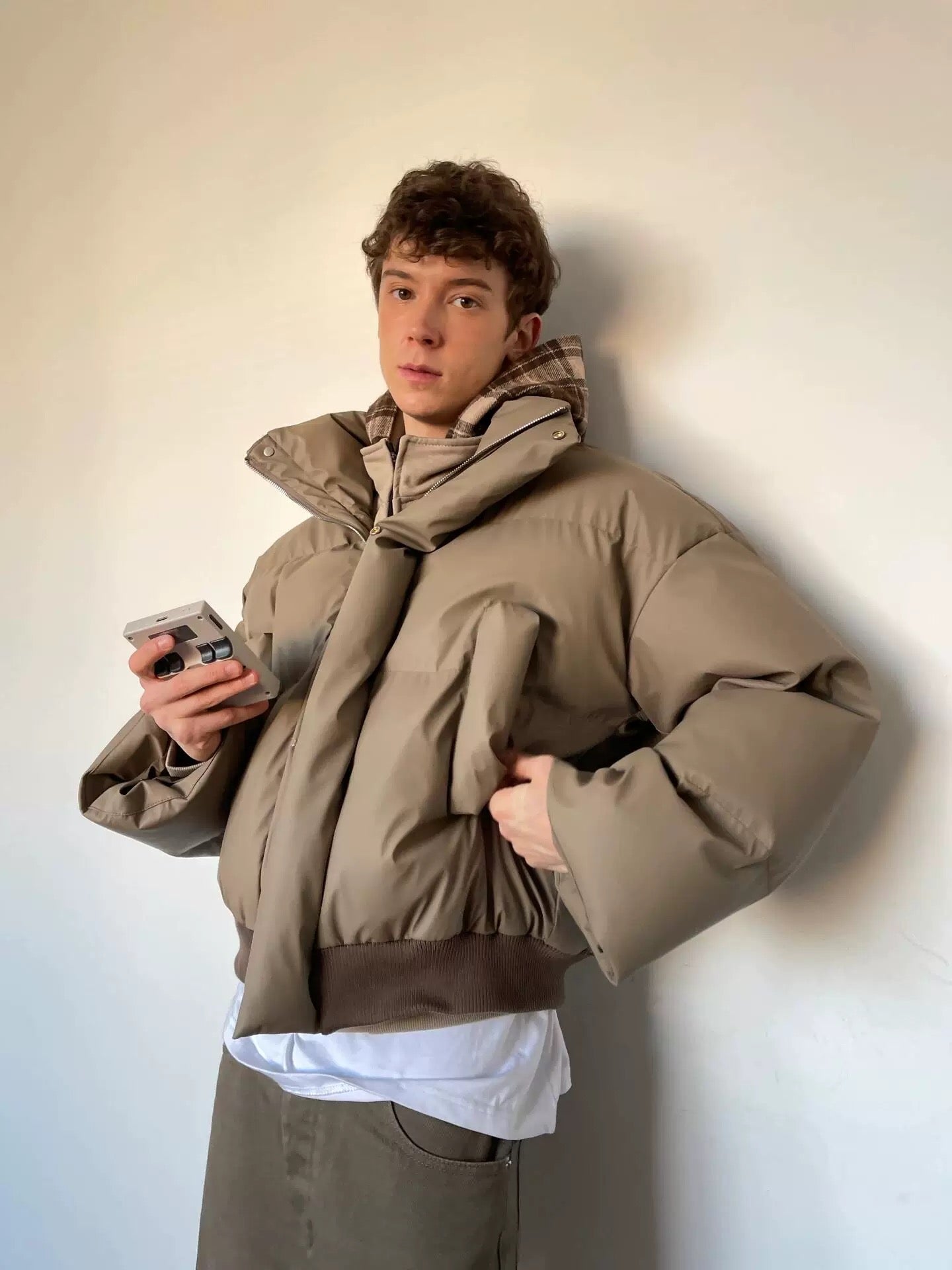 Men’s Clean Fit Short Puffer Jacket – American Minimal Street Winter Coat  FE0310