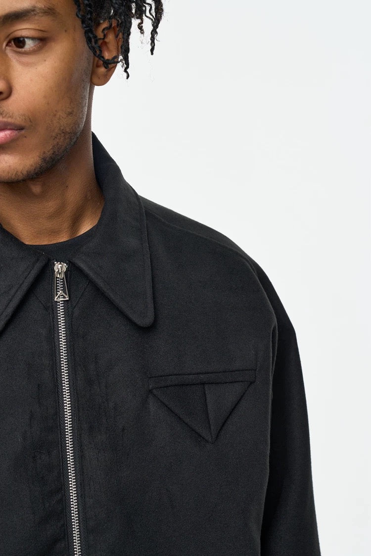 Men’s Retro Boxy Zip-Up Jacket – American Vintage Cropped Street Outerwear FE0035
