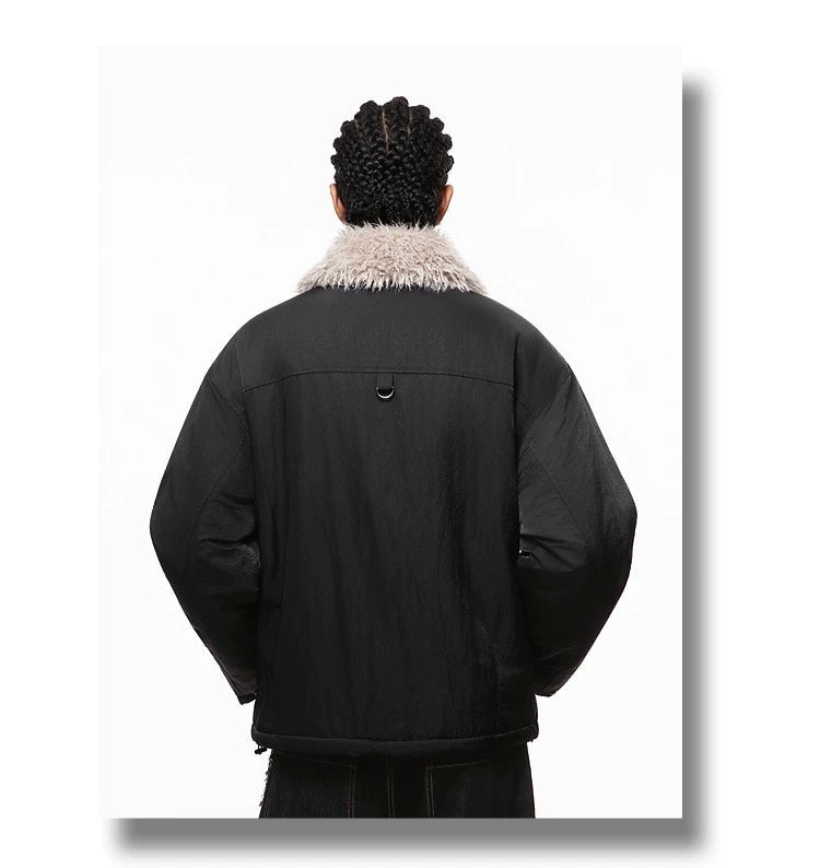 Men’s Detachable Fur Collar Padded Jacket – American Retro Winter Street Outerwear FE0040