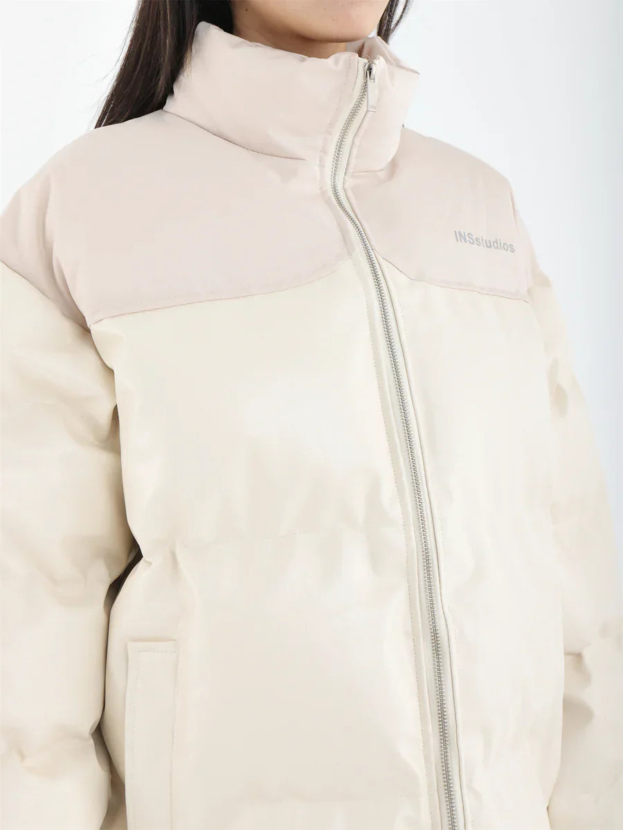 [INSstudios] PU LEATHER COTTON ZIPPER JACKET   FE0461