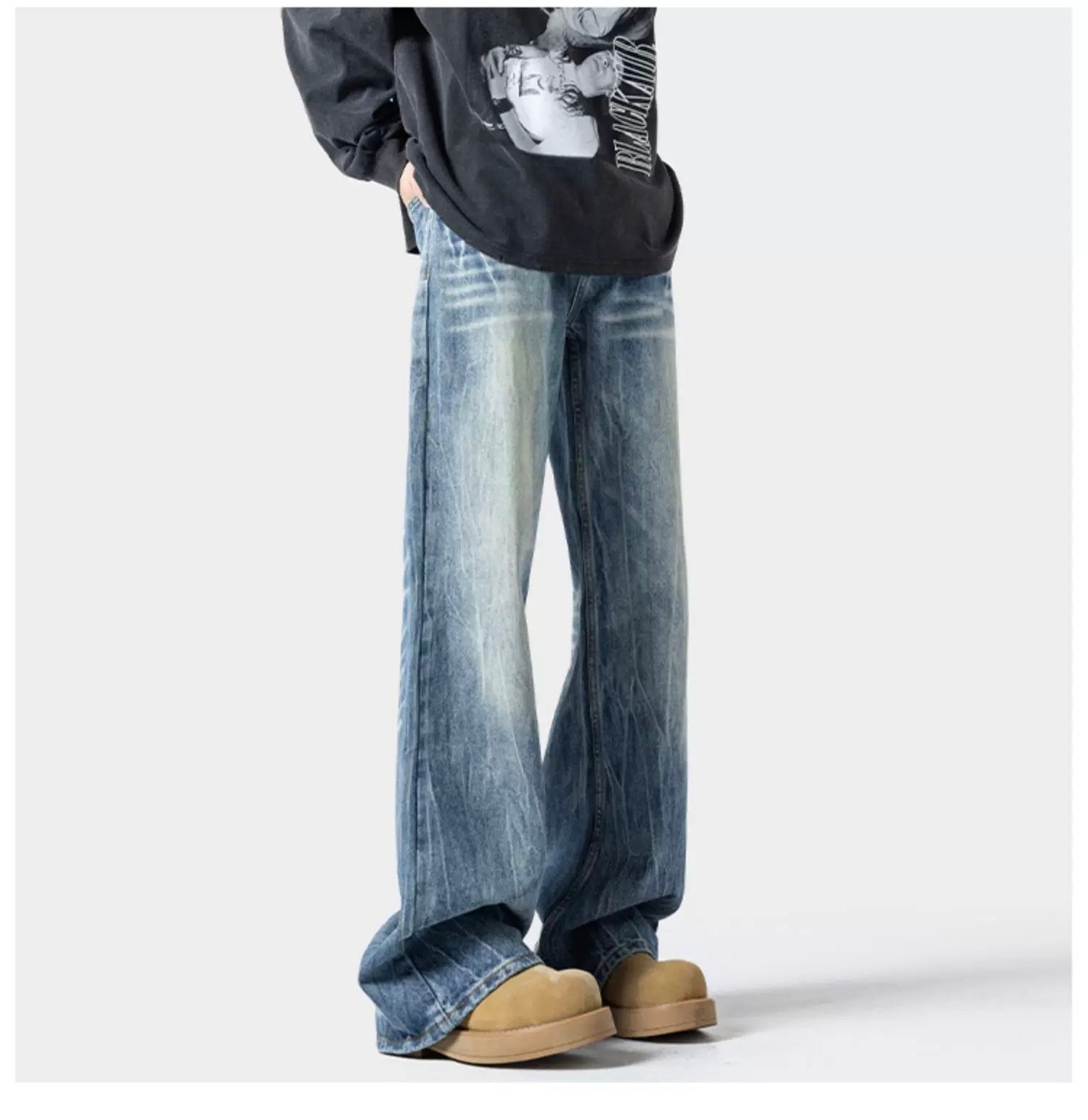Men’s Lightning Flare Jeans – American Retro Street Denim Pants   FE0304