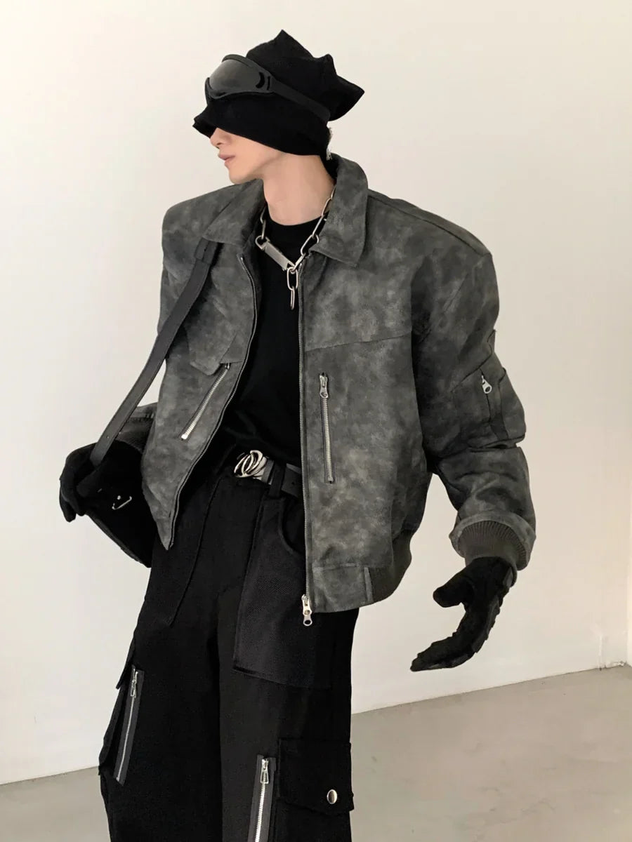 WASHED FROSTED LEATHER JACKET  FE0464