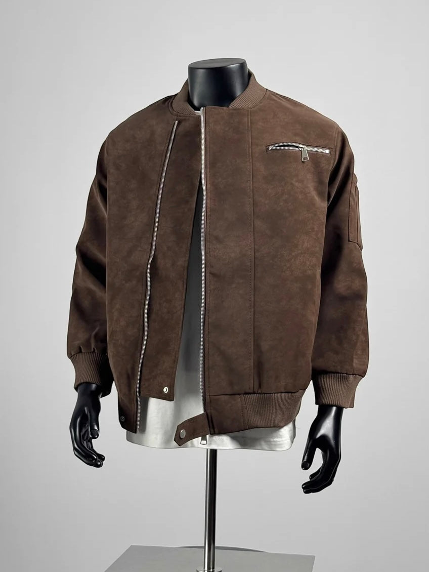 LOOSE STAND-COLLAR MOTO JACKET  FE0217