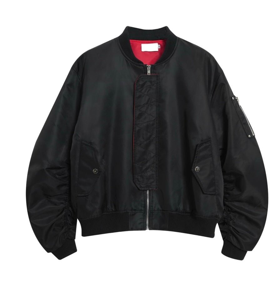Men’s Colorblock Cropped Bomber Jacket – Vintage American Streetwear Short Flight Jacket  FE0052
