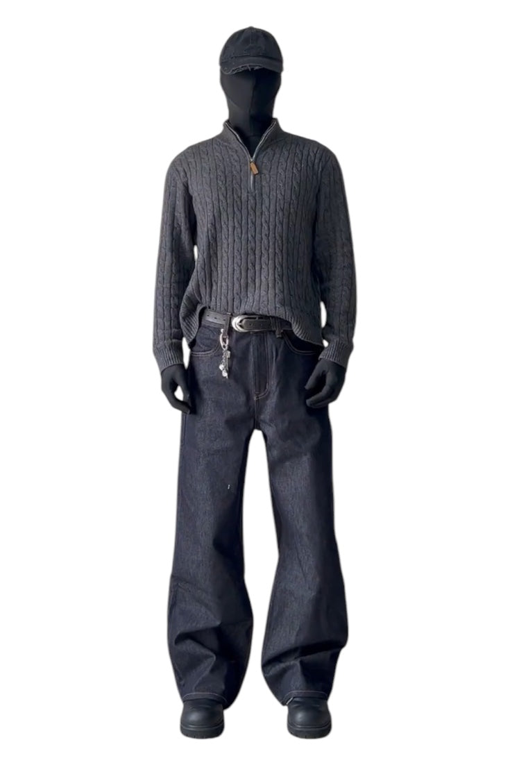 CABLE KNIT HALF-ZIP WOOL SWEATER   FE0222