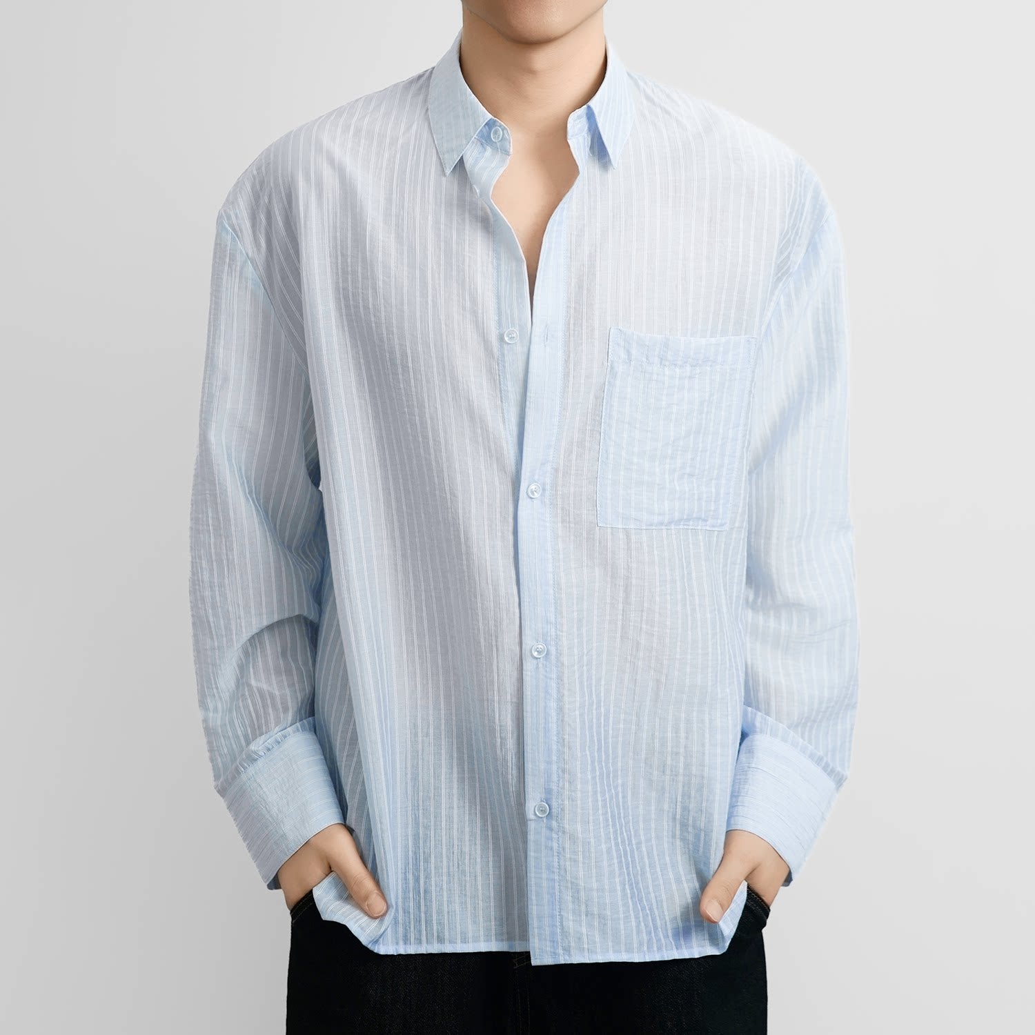 Old money style long-sleeved shirt texture lazy summer thin shirt FE0723