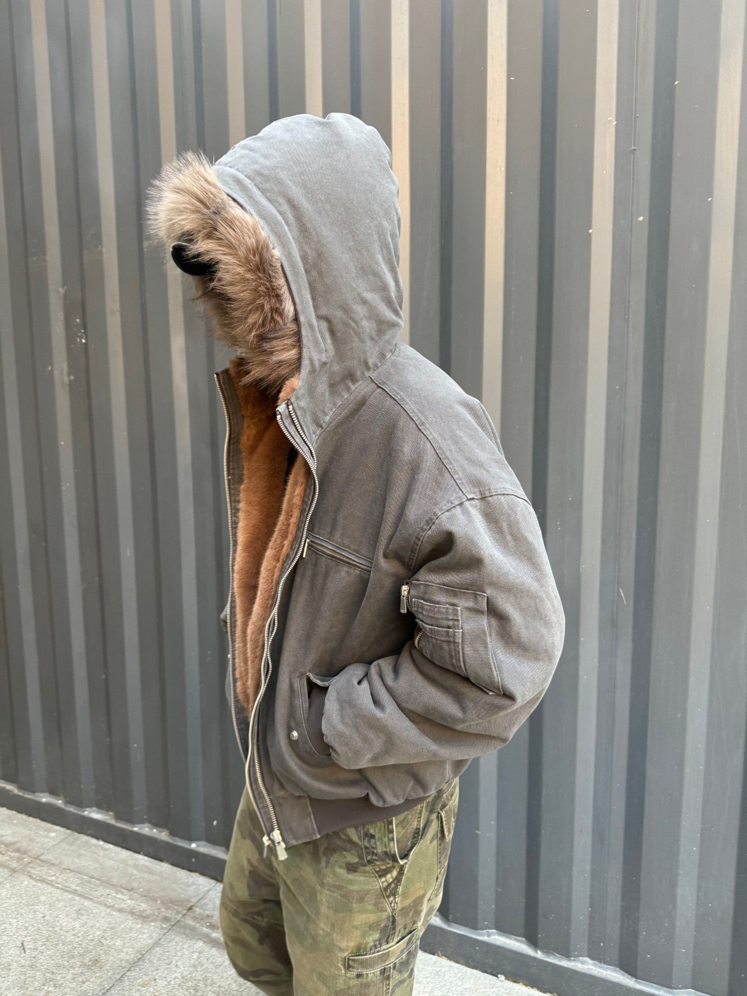 [Hermit] MULTI-ZIP FUR TRIM PADDED JACKET   FE0213