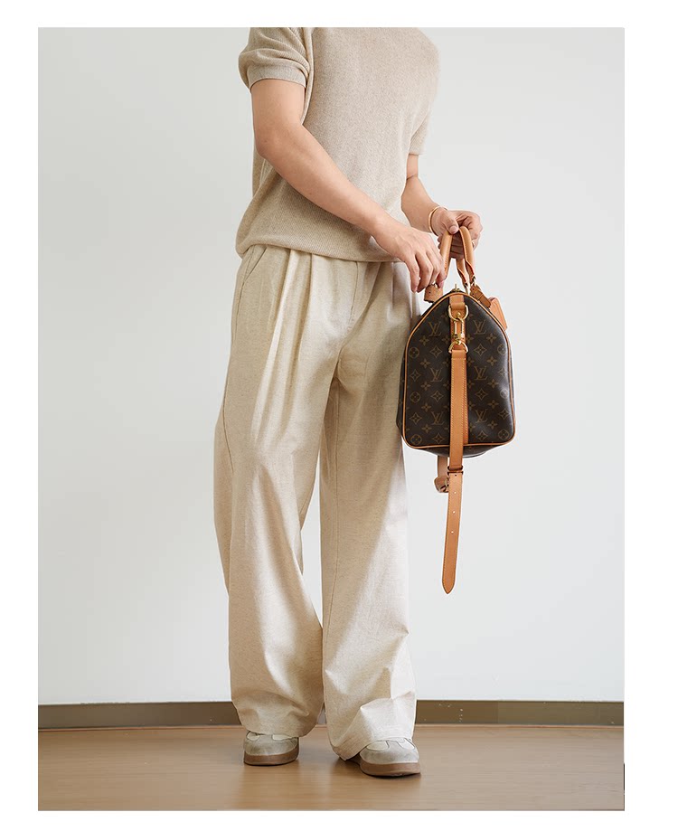 Linen scimitar lazy casual drape thin breathable wide-leg trousers FE0718