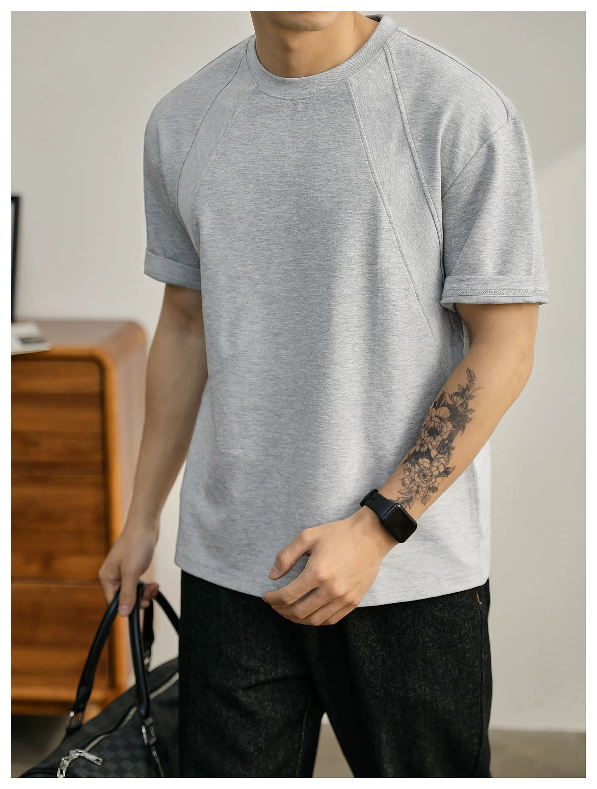 Summer American Splicing Micro Wide Half Sleeve Deconstruction Crisp T-Shirt FE0734