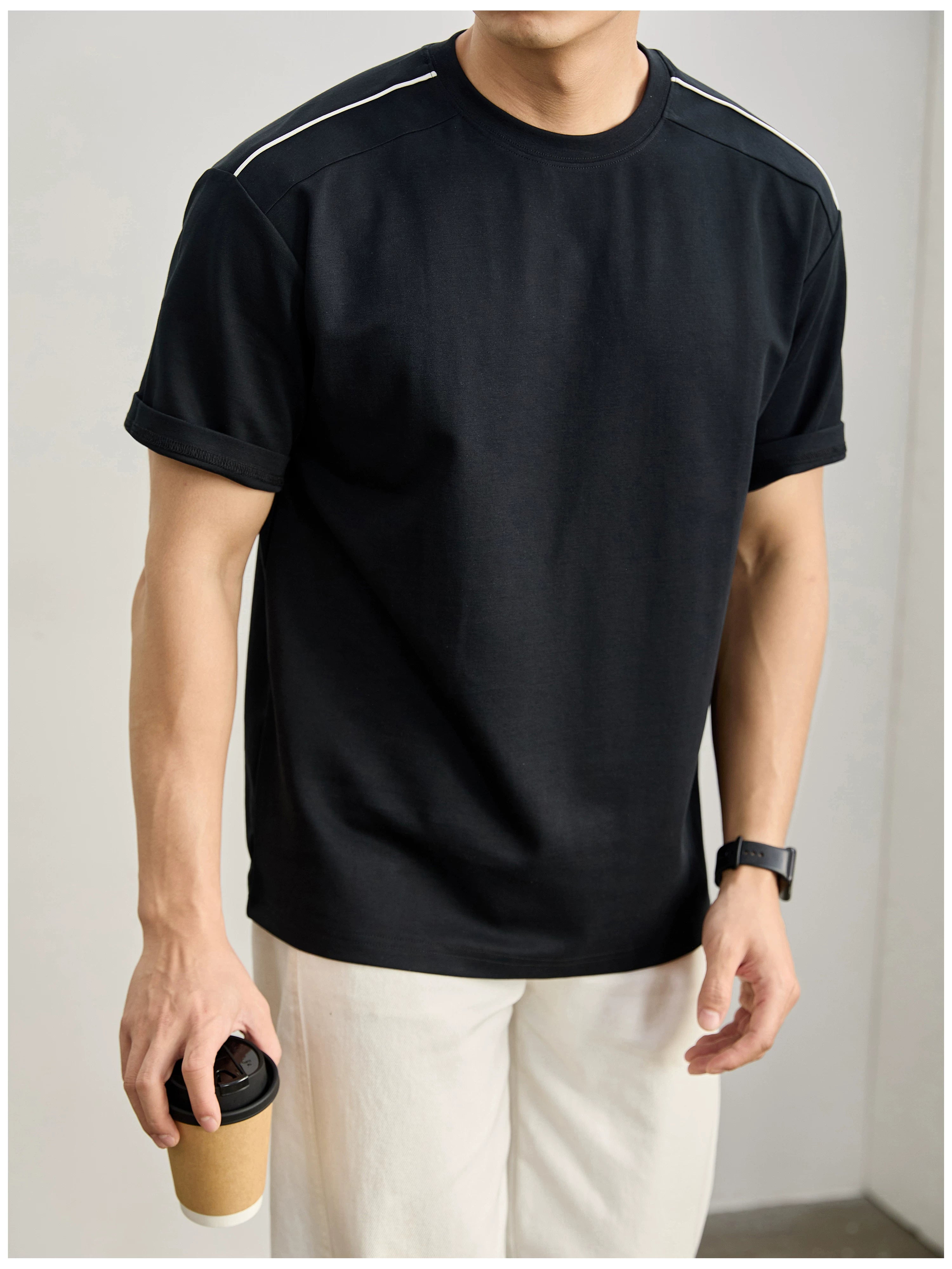 Simple washed cotton short-sleeved T-shirt FE0738