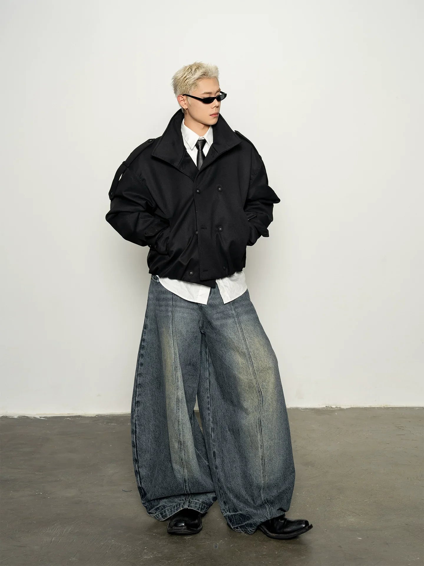Pragmatism, American stand-up neck padded trench coat, wide shoulder, autumn and winter T0158 short jacket  FE0202