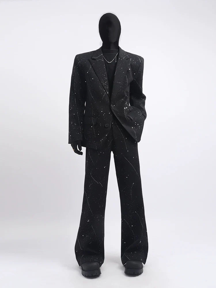 Black clothes high sense full of stars design blazer handsome fashion niche men's suit tide FE0591
