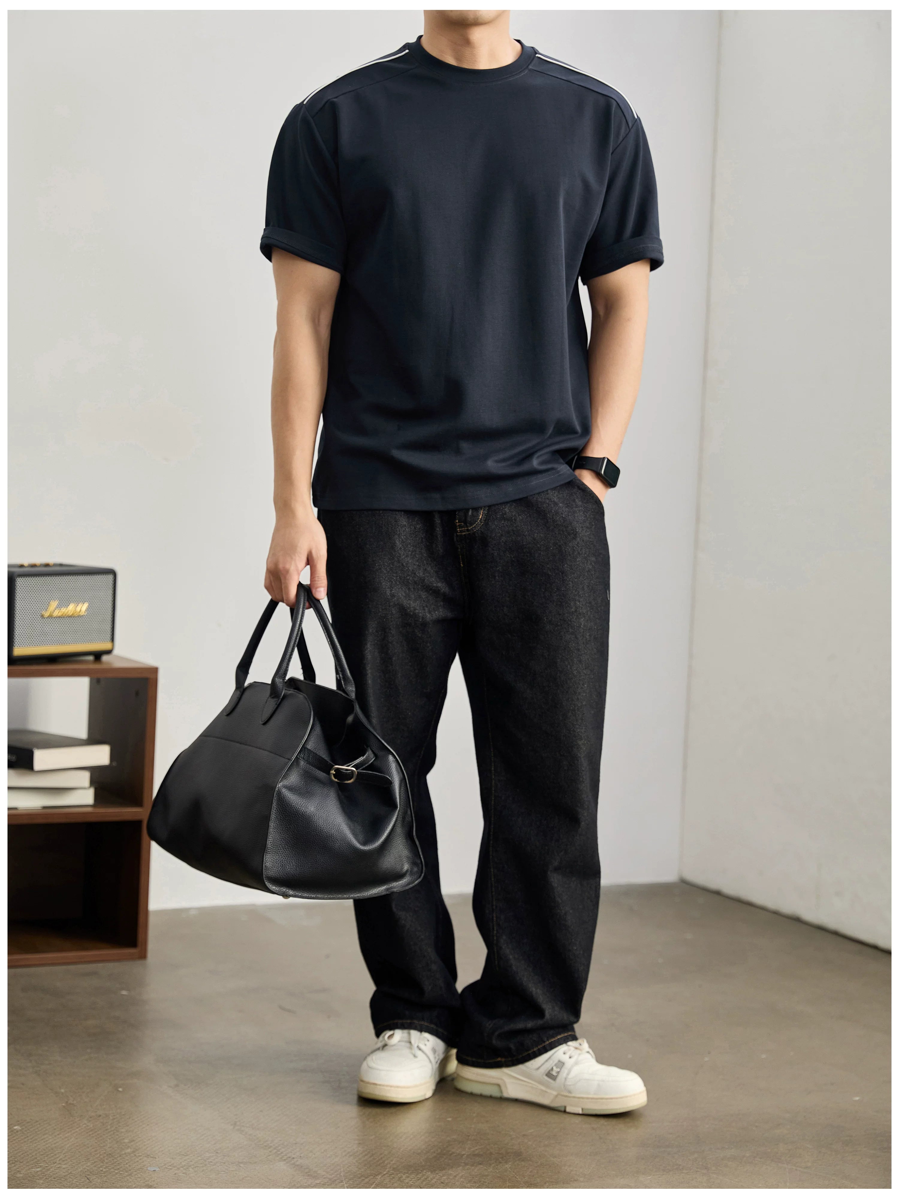 Simple washed cotton short-sleeved T-shirt FE0738