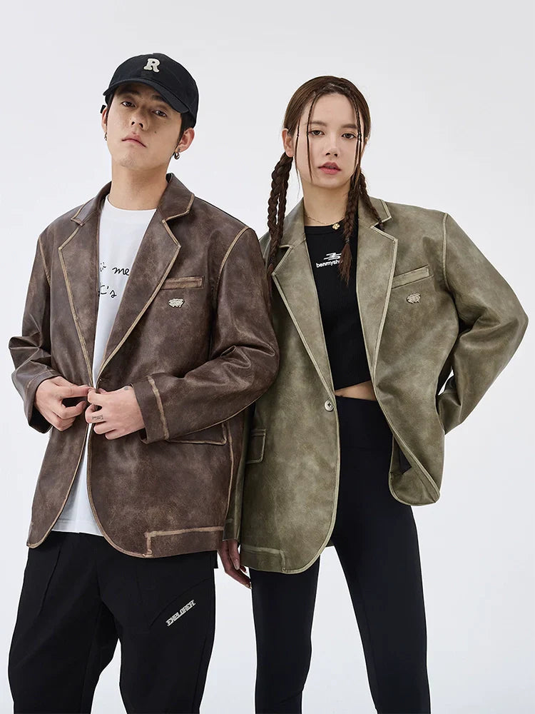 American retro Notting mountain leather suit for men and women, polished leather jacket FE0590