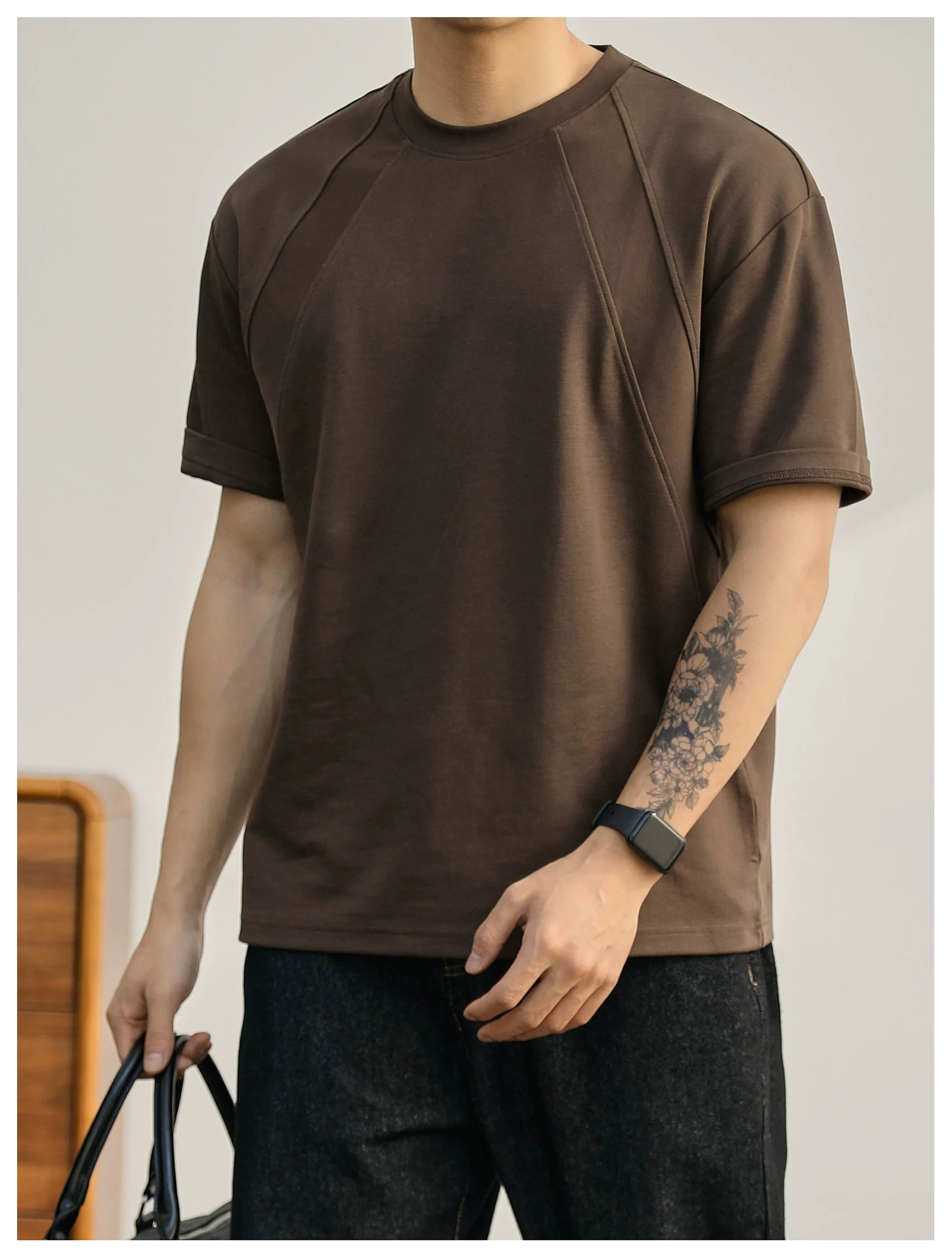 Summer American Splicing Micro Wide Half Sleeve Deconstruction Crisp T-Shirt FE0734