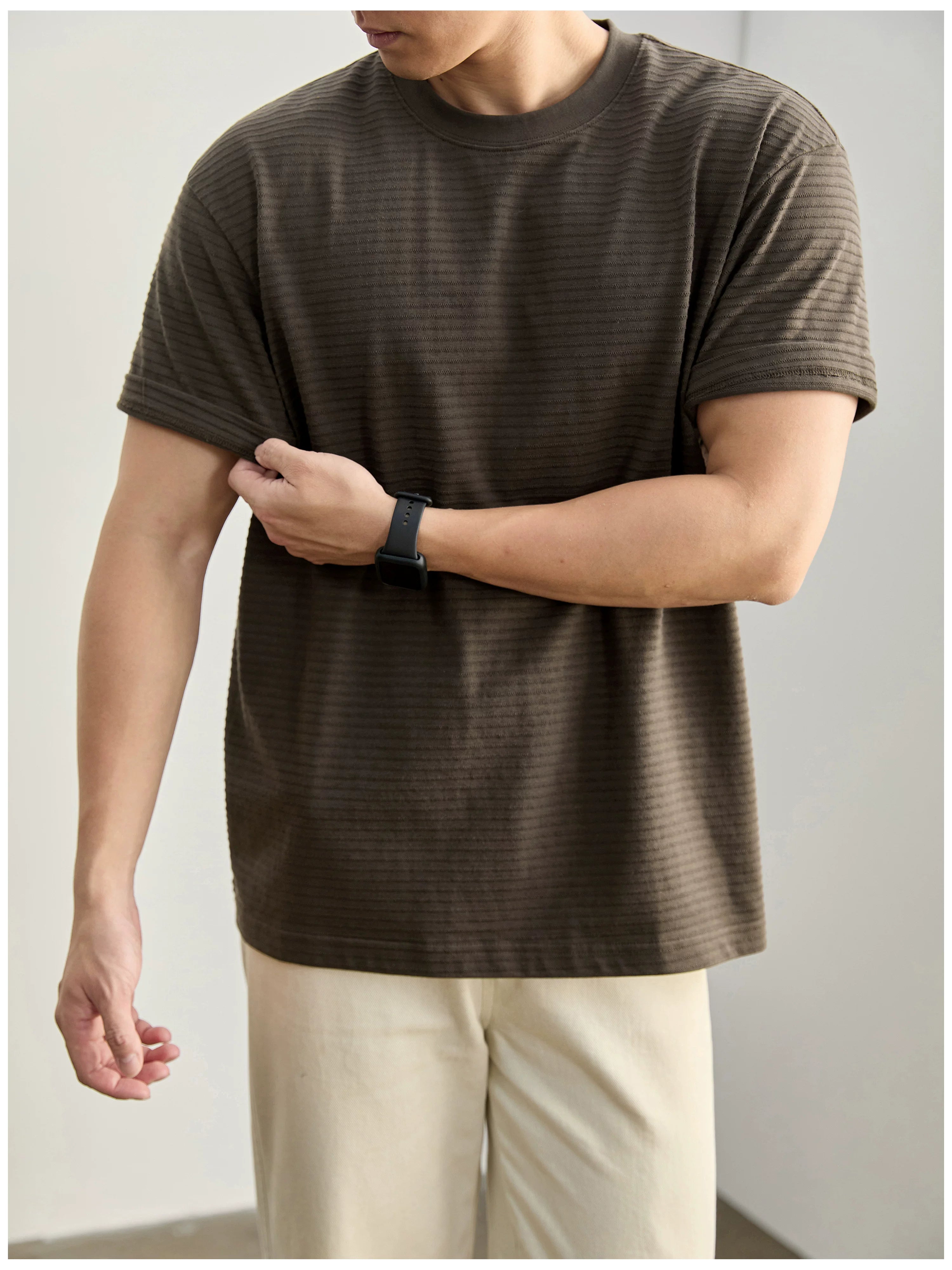 Three-dimensional horizontal jacquard texture solid color T-shirt FE0730