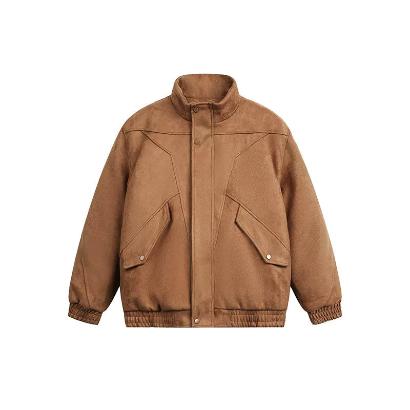 Suede stand-up collar short front shoulder cotton-padded jacket FE0701