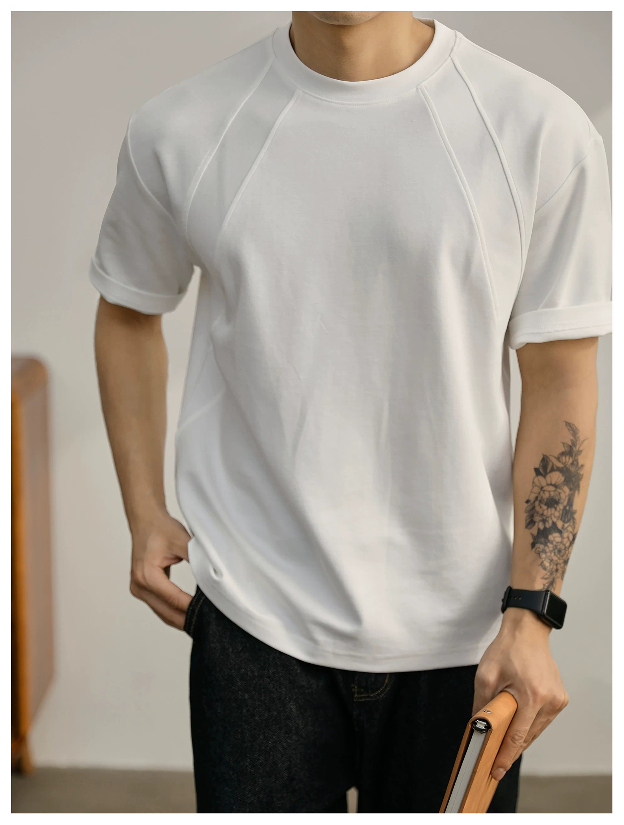 Summer American Splicing Micro Wide Half Sleeve Deconstruction Crisp T-Shirt FE0734