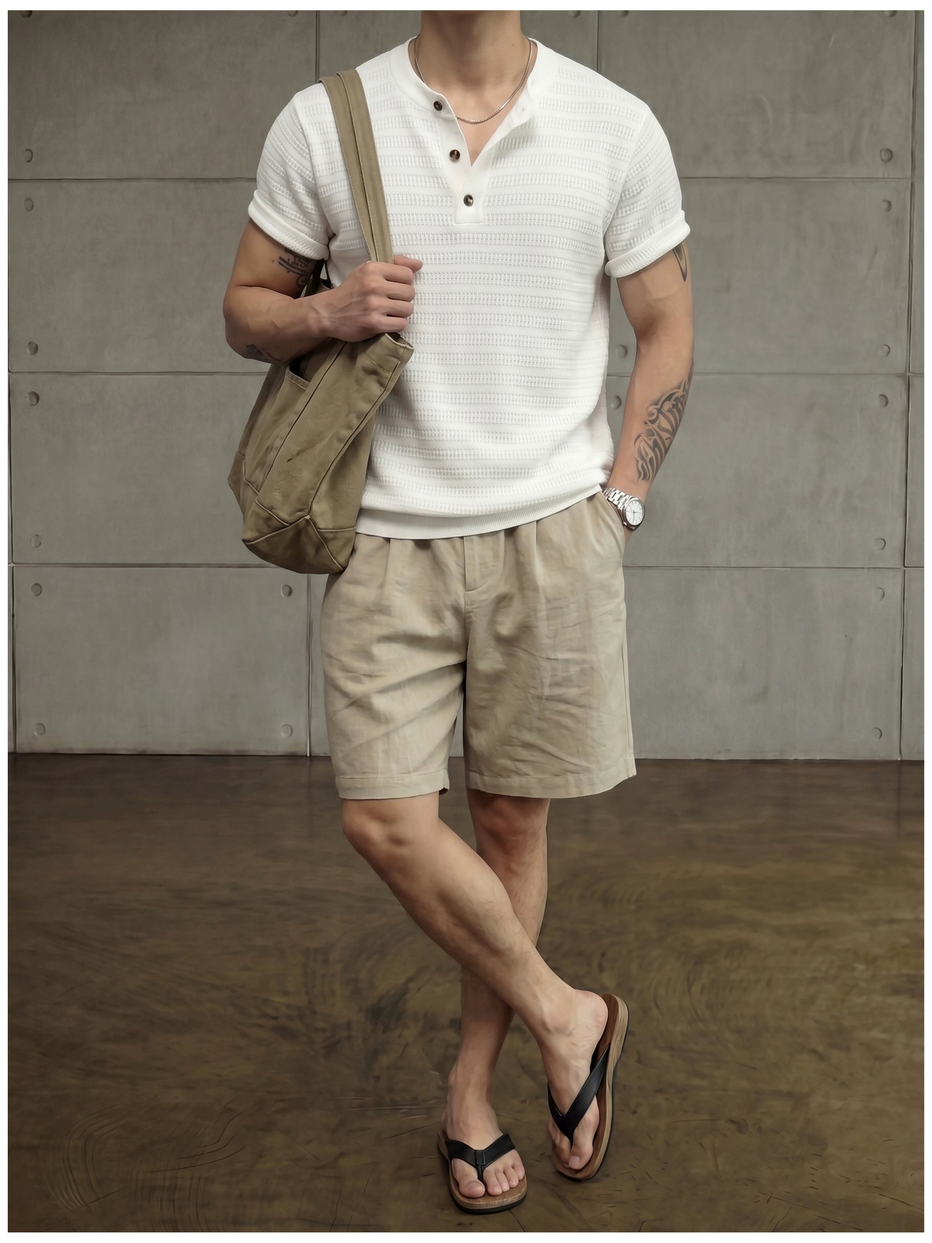Jacquard horizontal pattern hollow texture knitted short-sleeved T-shirt FE0737