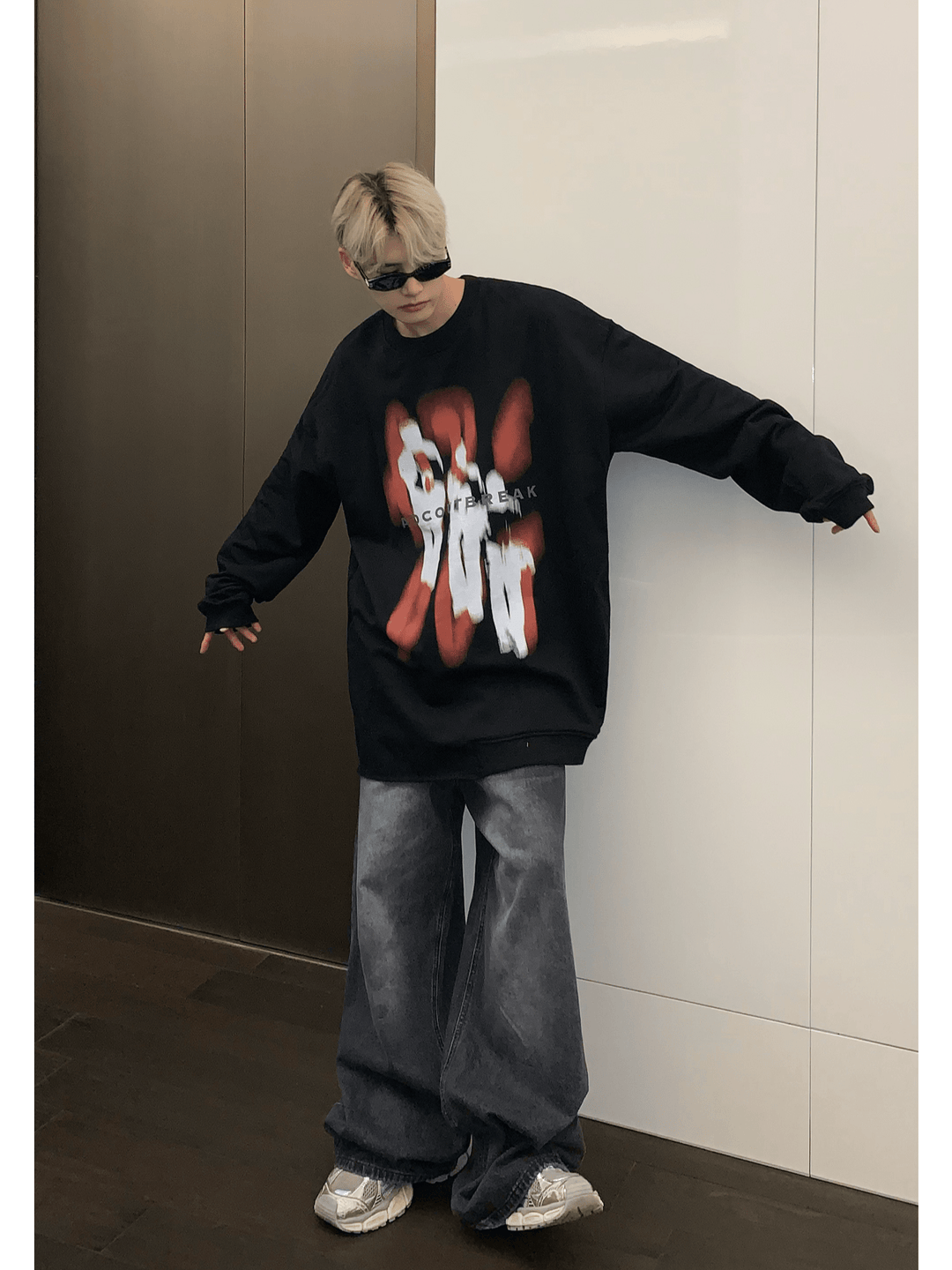 [CUIBUJU] color contrast printing sweater FE0658