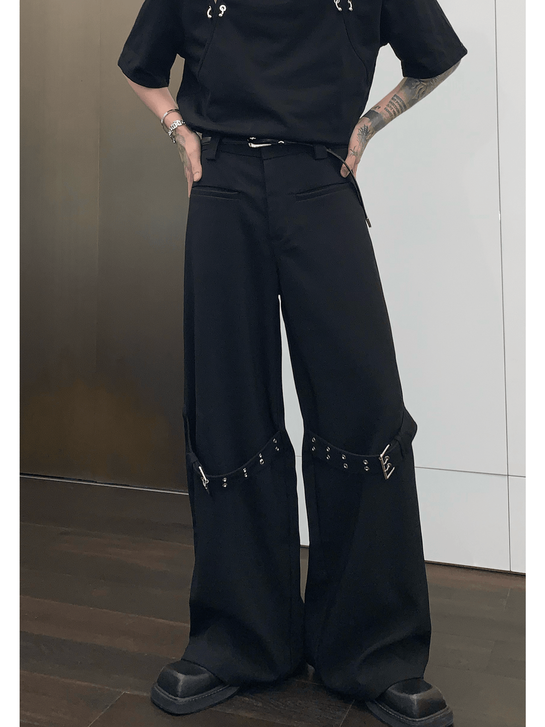 strap design straight suit pants  FE0413