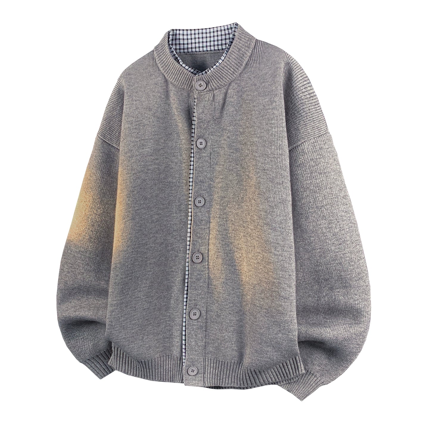 Grey plaid fake two-piece knitted sweater   FE0250