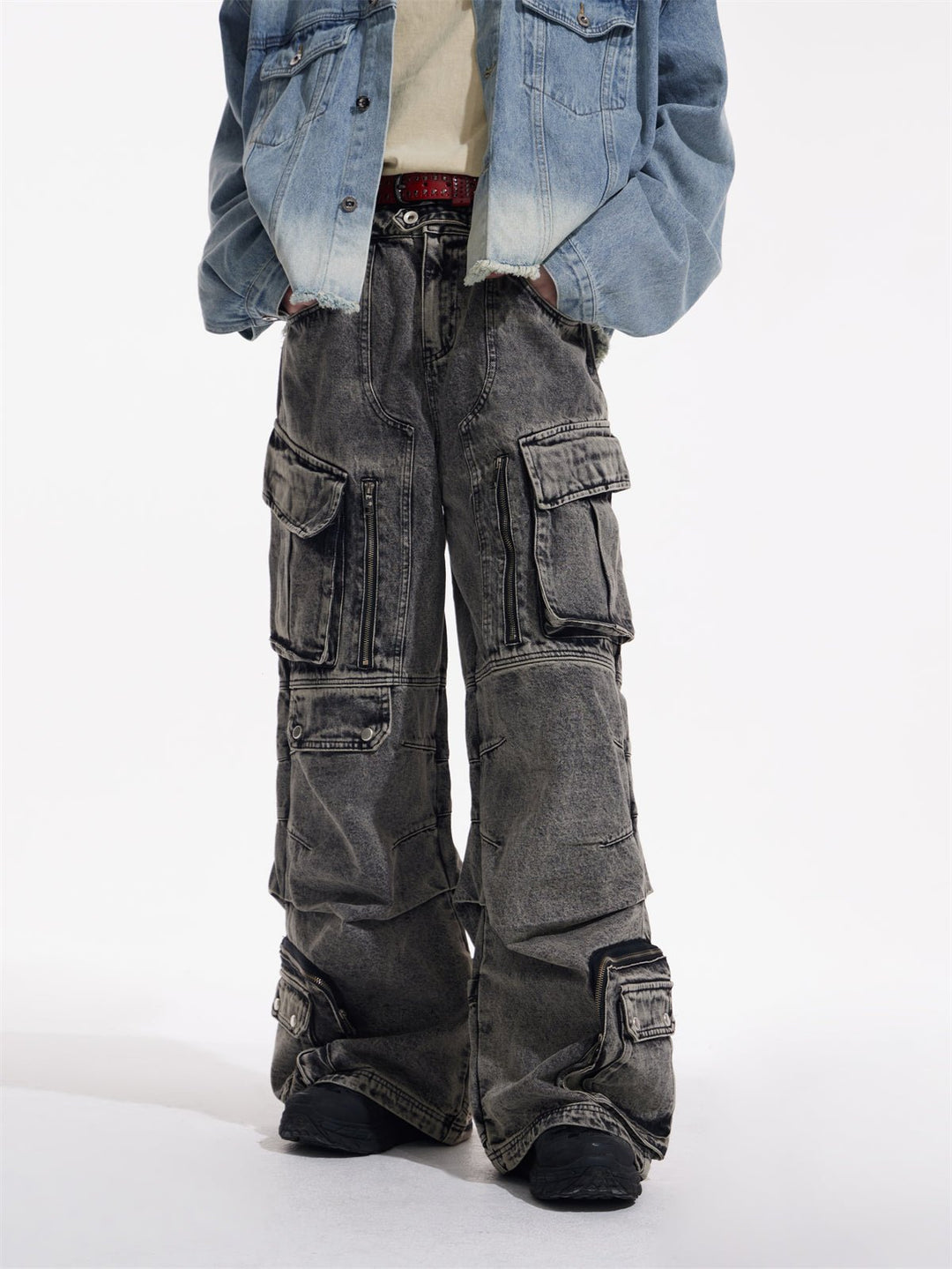 Multi-pocket wide leg casual jeans FE0420