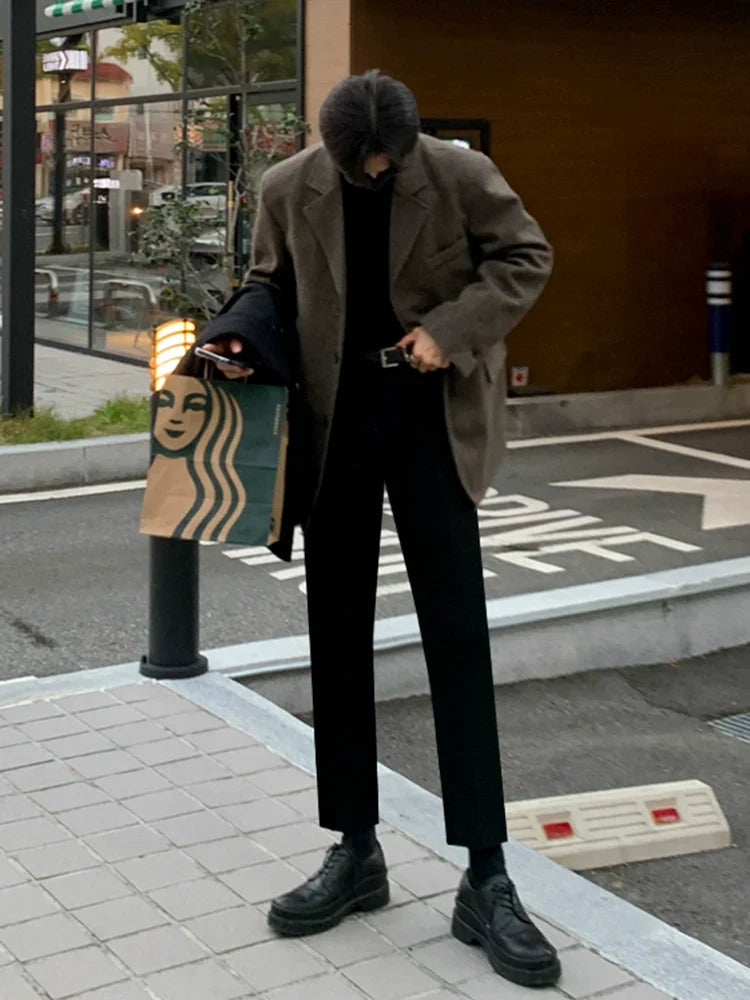 Woolen blazer Men's autumn and winter Korean loose trend thickened high-end small suit top FE0582