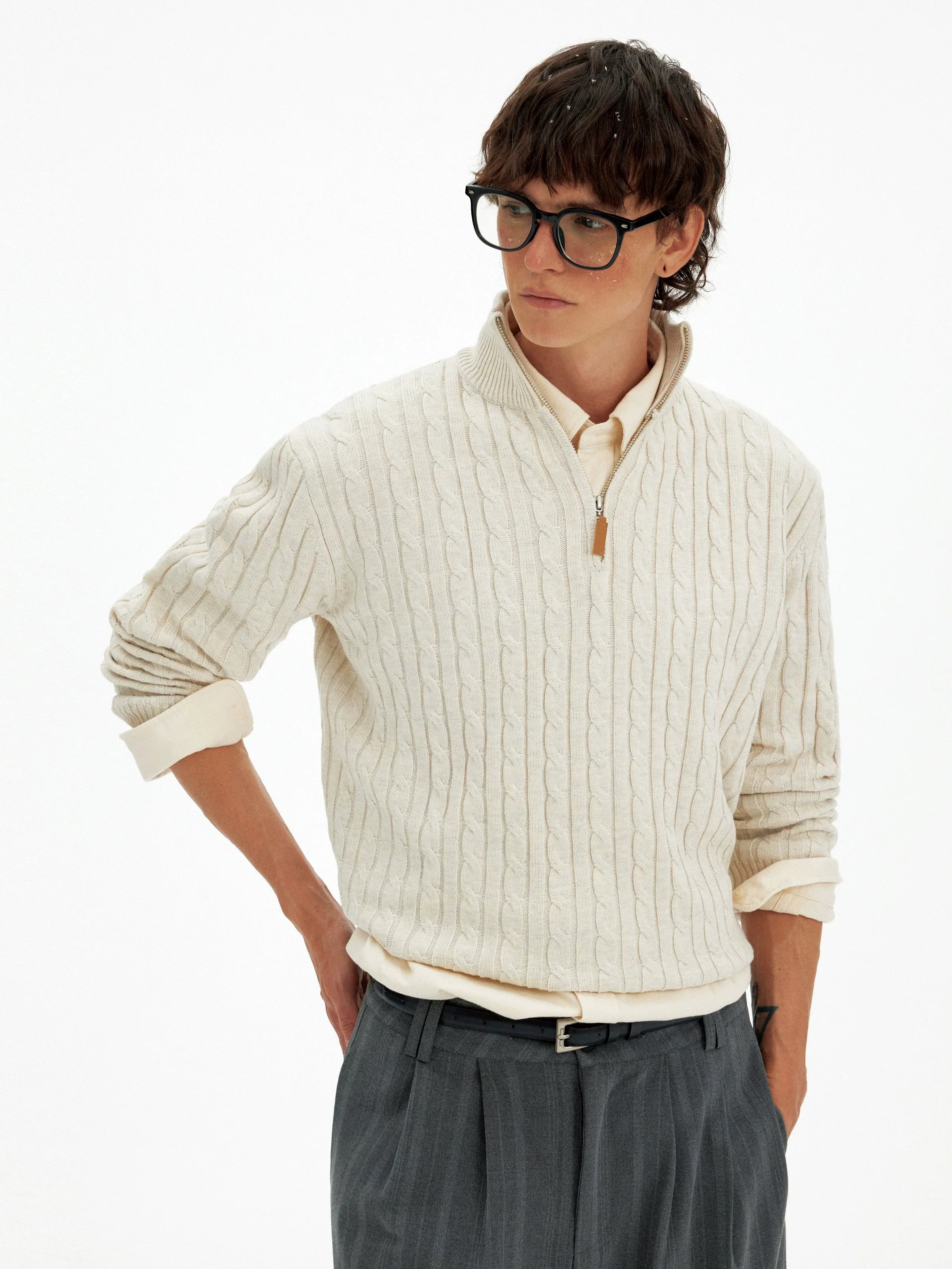 American retro twisted half-zipper sweater  FE0638