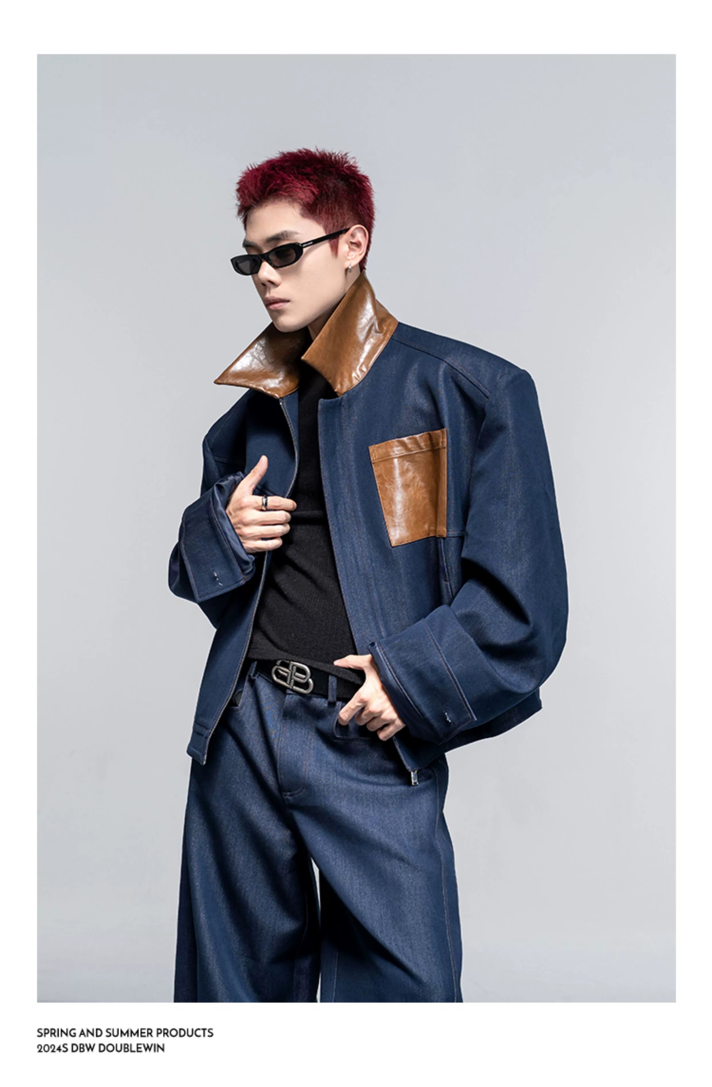 Leather shoulder padded short jacket   FE0128