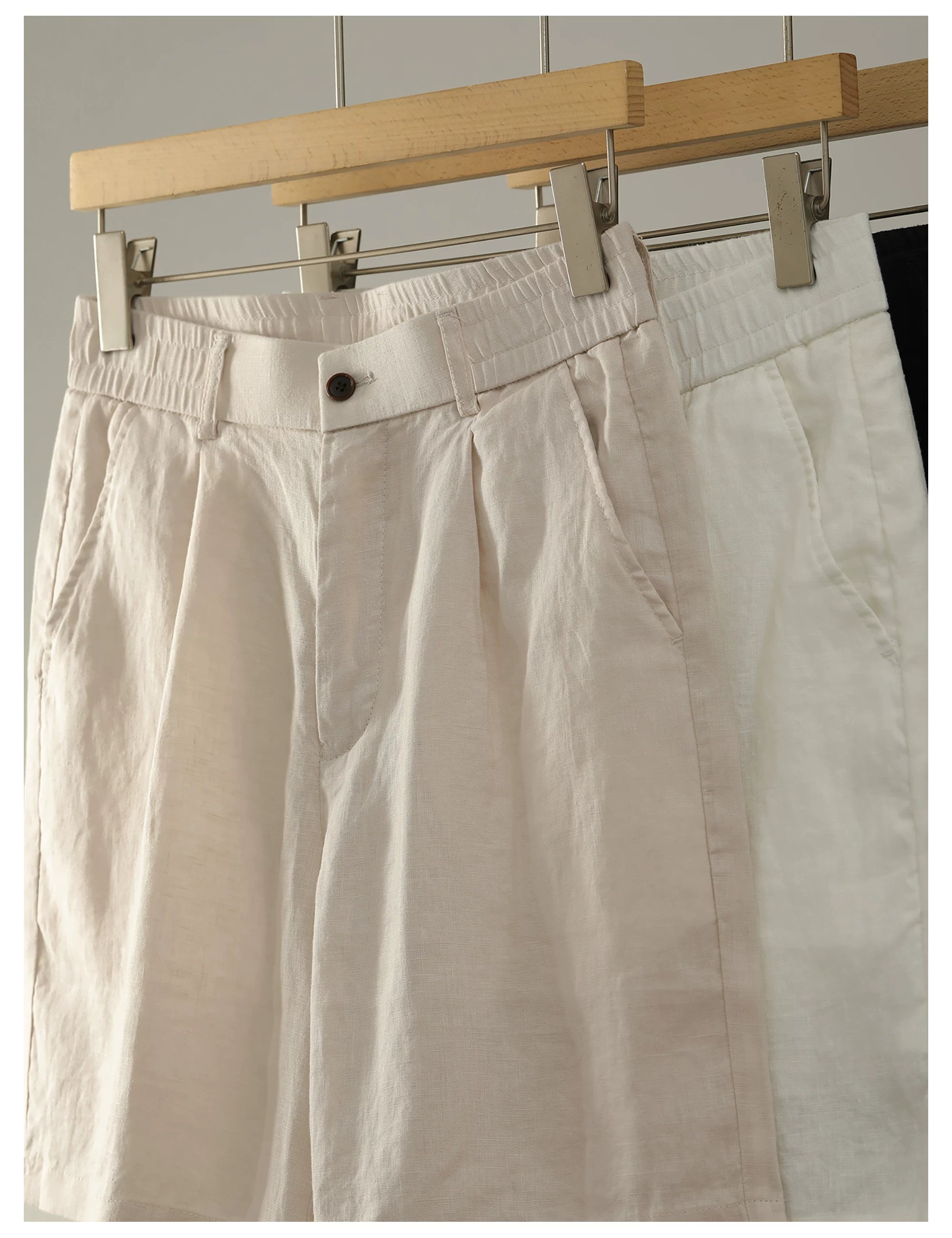 Old Money Drop Straight Double Pleated 100% Pure Linen Shorts FE0729