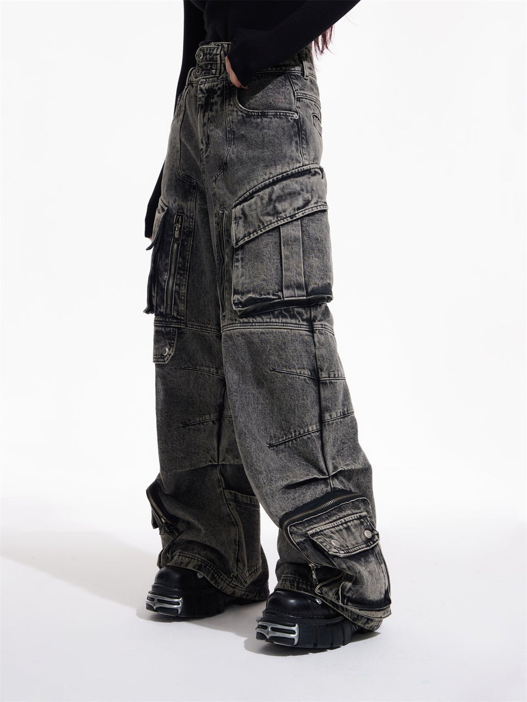 Multi-pocket wide leg casual jeans FE0420