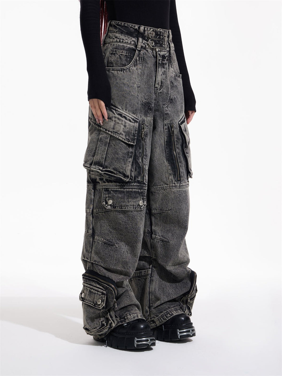 Multi-pocket wide leg casual jeans FE0420