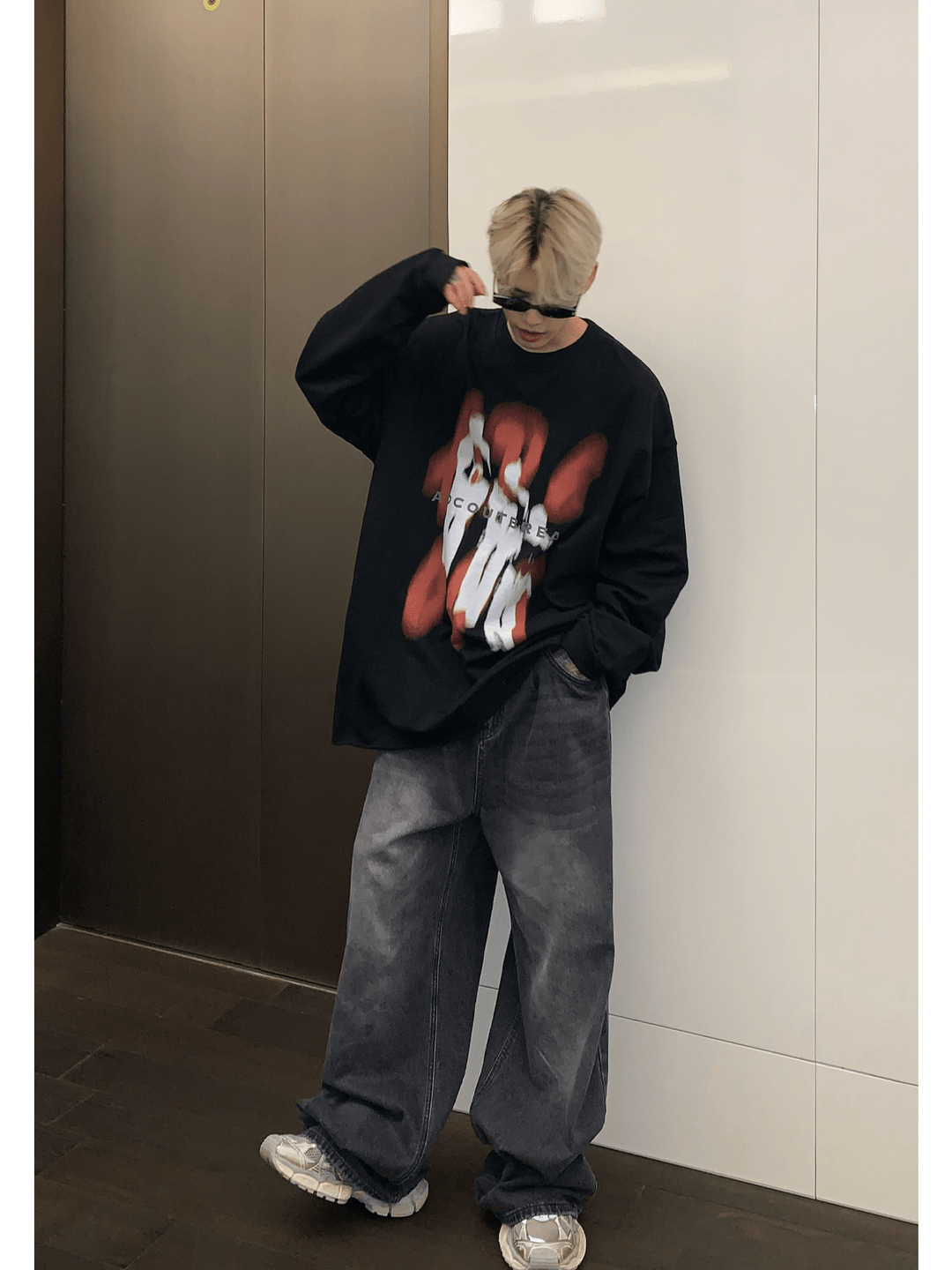 [CUIBUJU] color contrast printing sweater FE0658