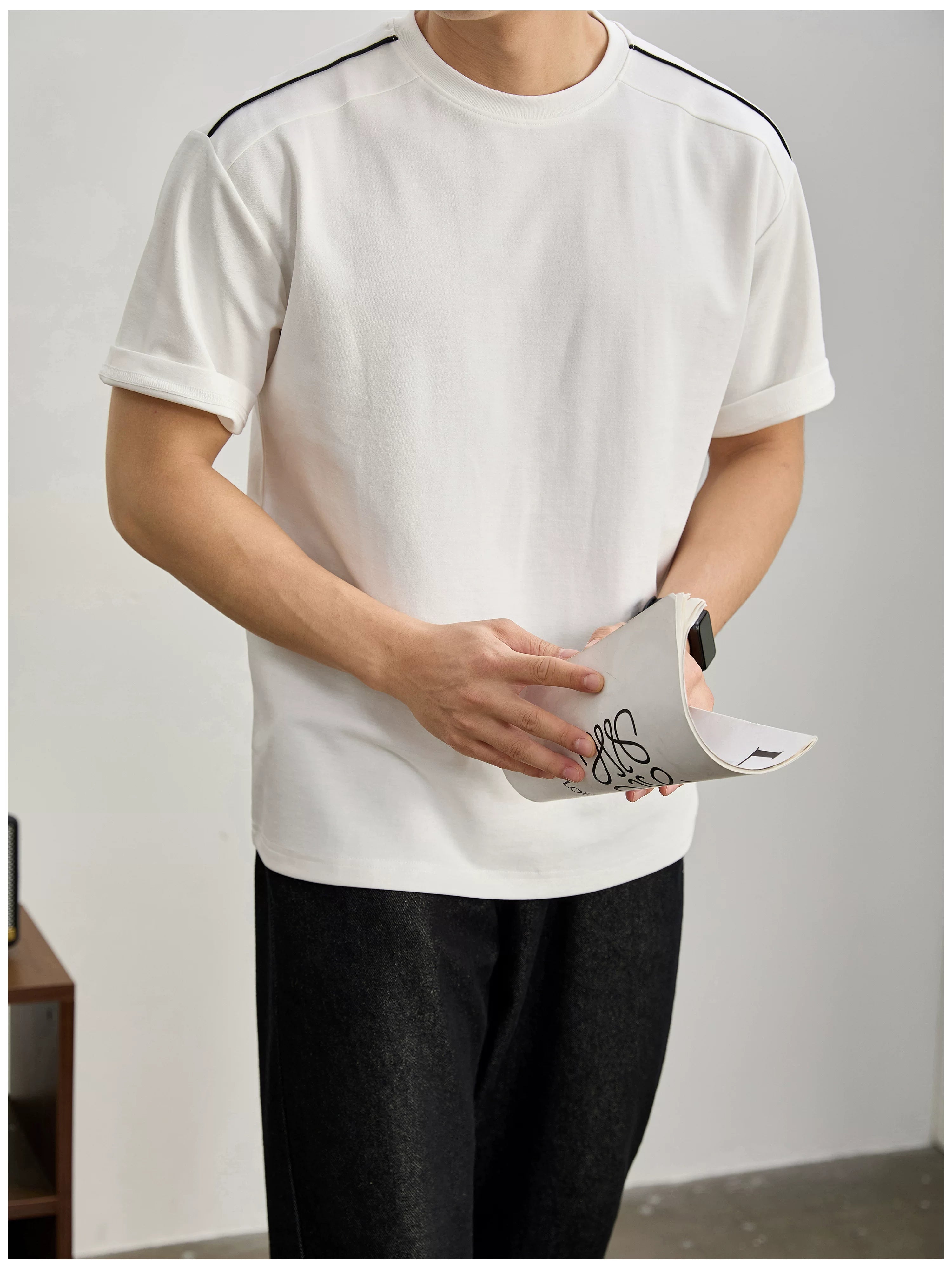 Simple washed cotton short-sleeved T-shirt FE0738
