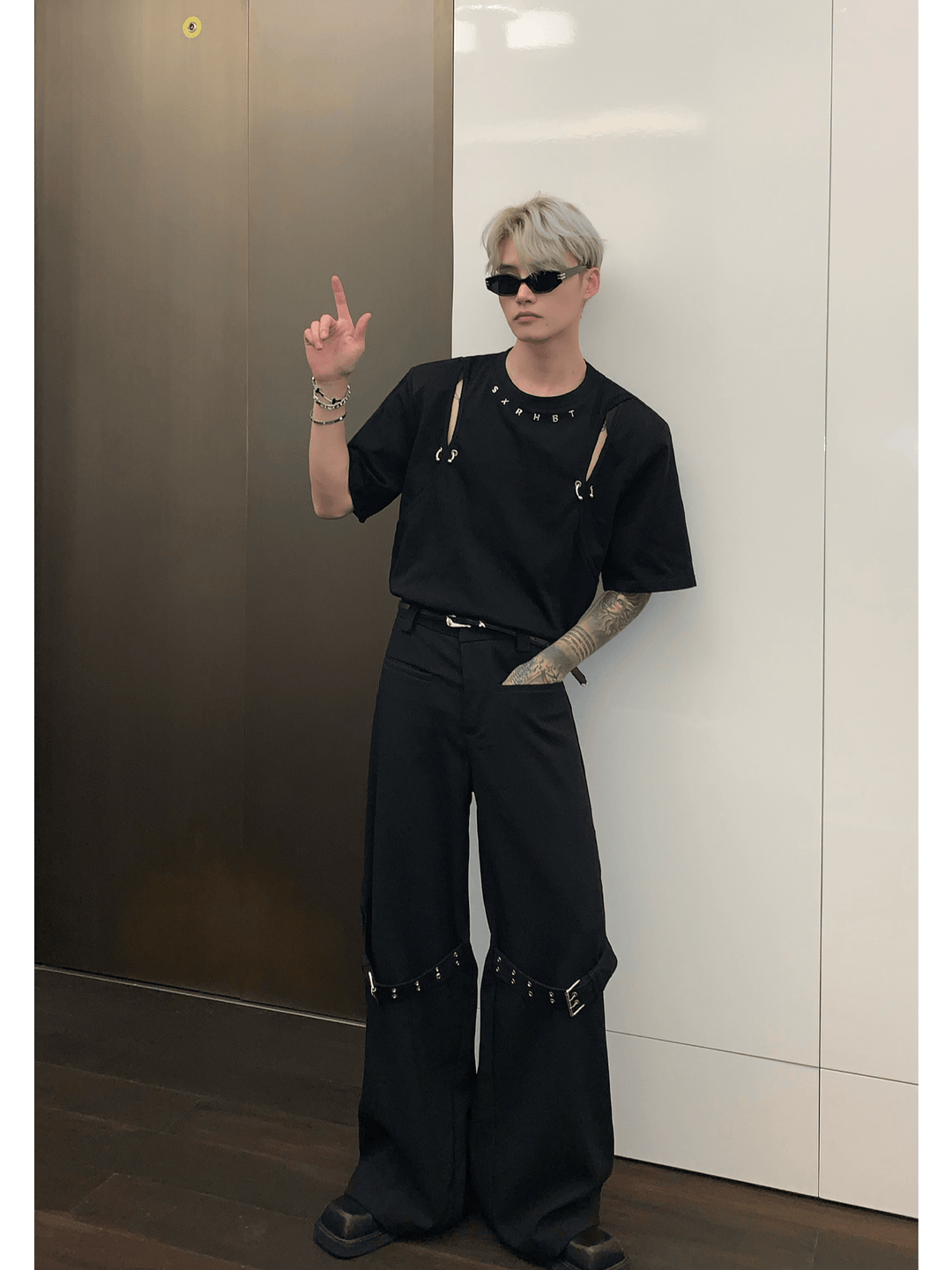 strap design straight suit pants  FE0413