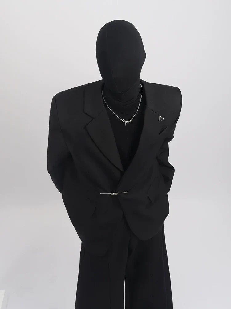 Black Clothes Premium Sense Small Fragrant Style Blazer Male Ruffian Handsome Temperament Trendy Metal Buckle Suit Trend FE0592