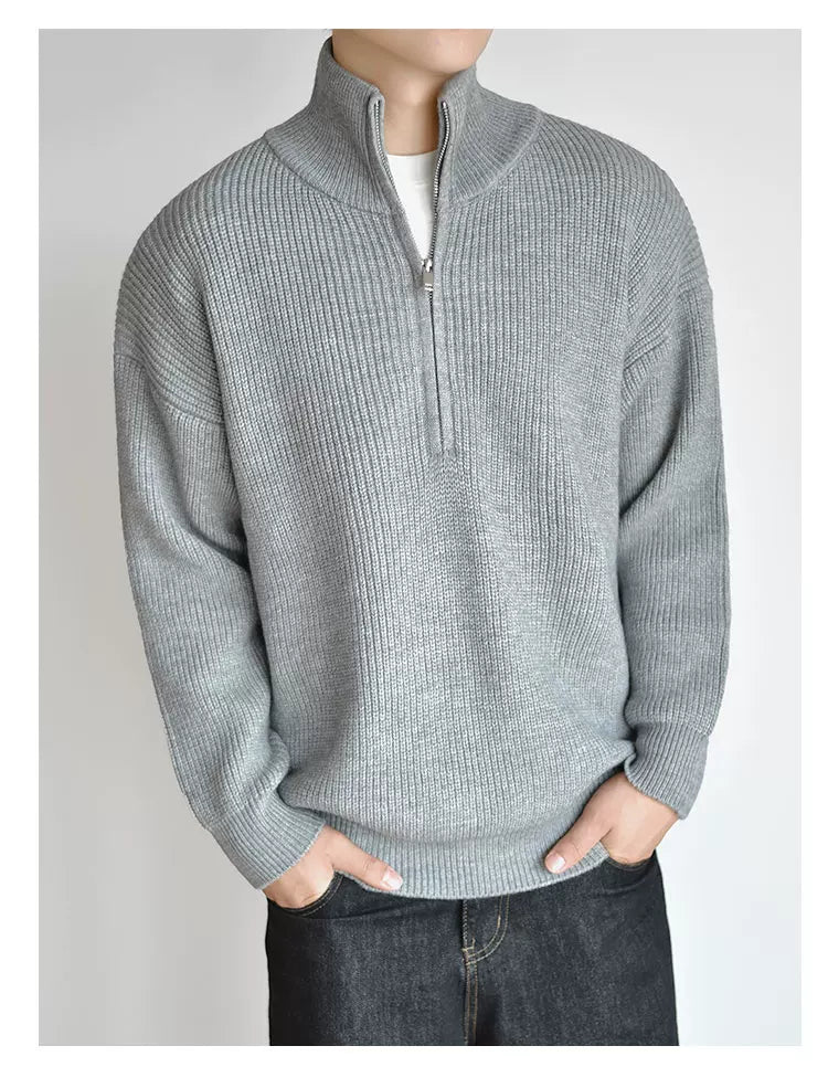 [Half Zipper] Knitted Sweater Sweater Autumn and Winter Thick Premium Pullover Jacket FE0726