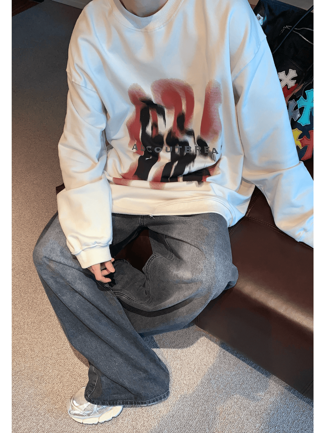[CUIBUJU] color contrast printing sweater FE0658