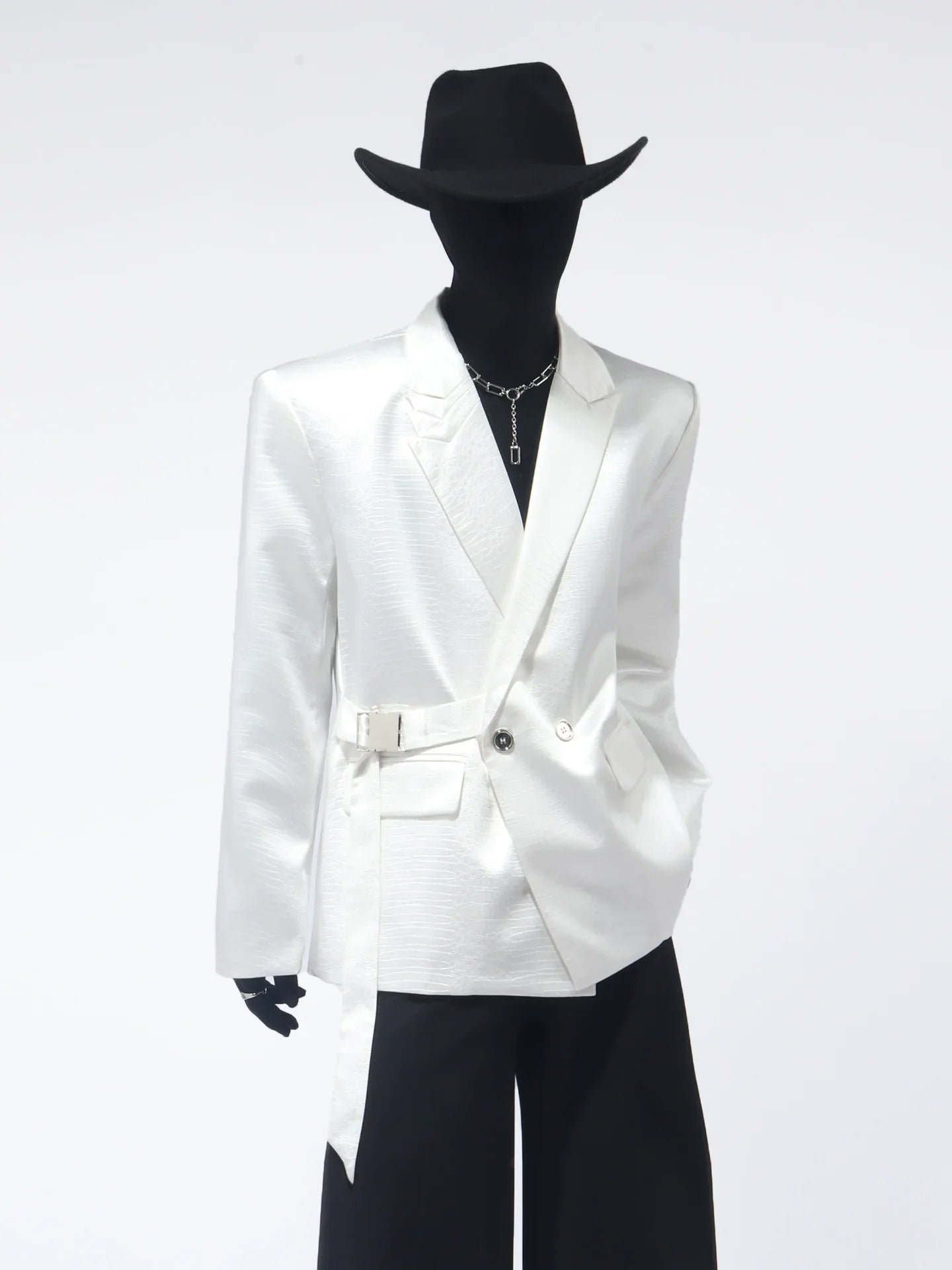 Premium buckle heavy industry shoulder padded blazer male ruffian handsome niche design suit FE0594