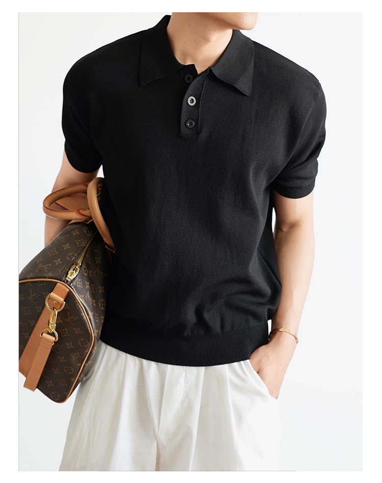 Old Money Wind Lapel POLO Shirt Knitted Short Sleeve Summer Thin Breathable Slim Fit FE0719
